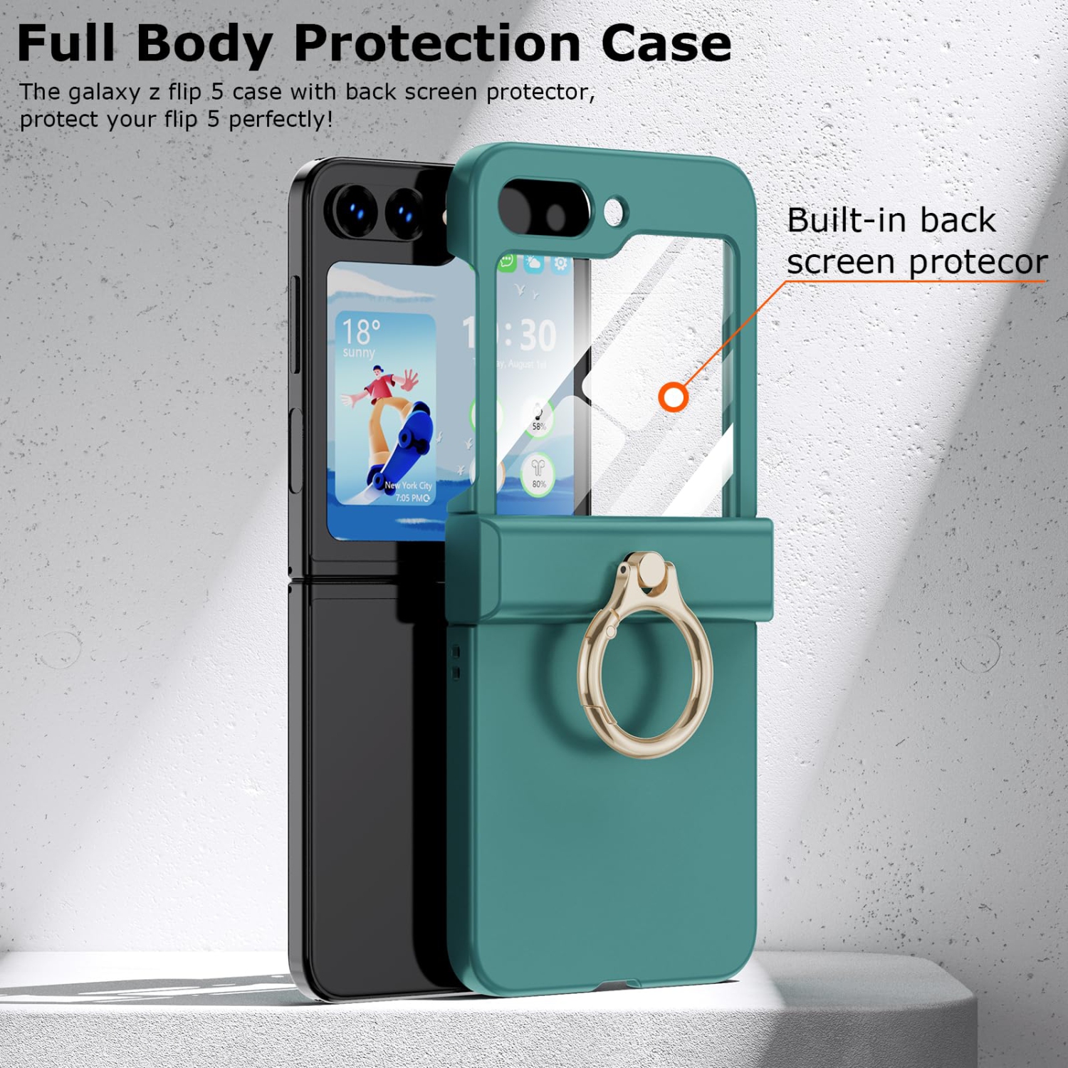 Compatible with Galaxy Z Flip 5 Case with Hinge Protection & Ring Kickstand, Slim and Thin Protective Case Cover for Samsung Z Flip 5 5G