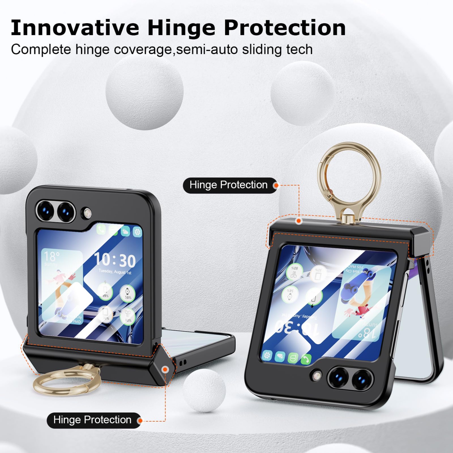 Compatible with Galaxy Z Flip 5 Case with Hinge Protection & Ring Kickstand, Slim and Thin Protective Case Cover for Samsung Z Flip 5 5G (Black)