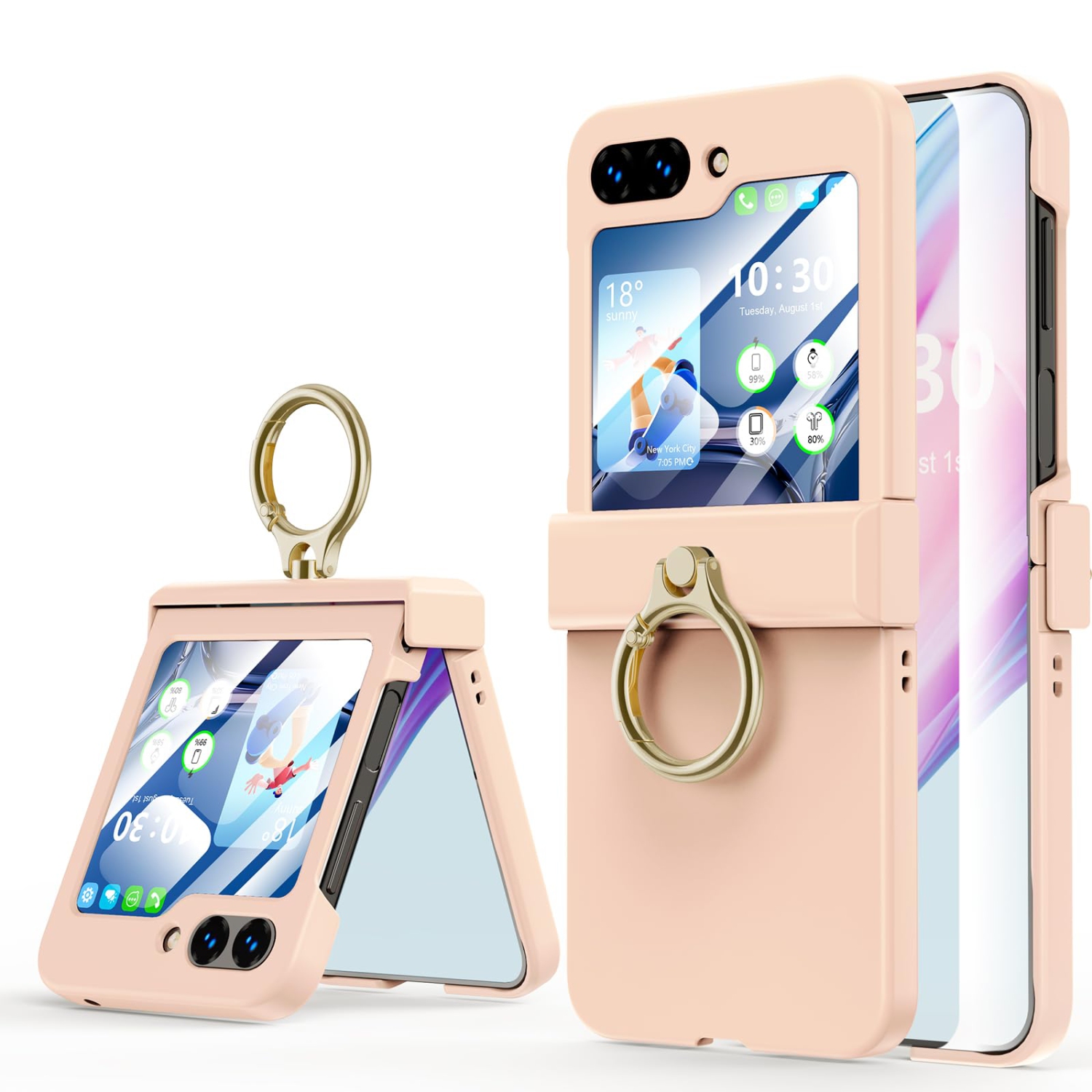 Compatible with Galaxy Z Flip 5 Case with Hinge Protection & Ring Kickstand, Slim and Thin Protective Case Cover for Samsung Z Flip 5 5G (Pink)