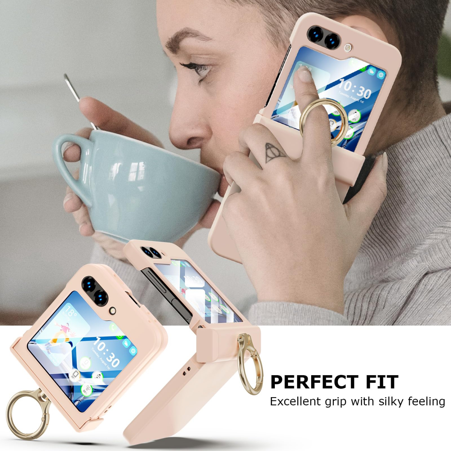 Compatible with Galaxy Z Flip 5 Case with Hinge Protection & Ring Kickstand, Slim and Thin Protective Case Cover for Samsung Z Flip 5 5G (Pink)