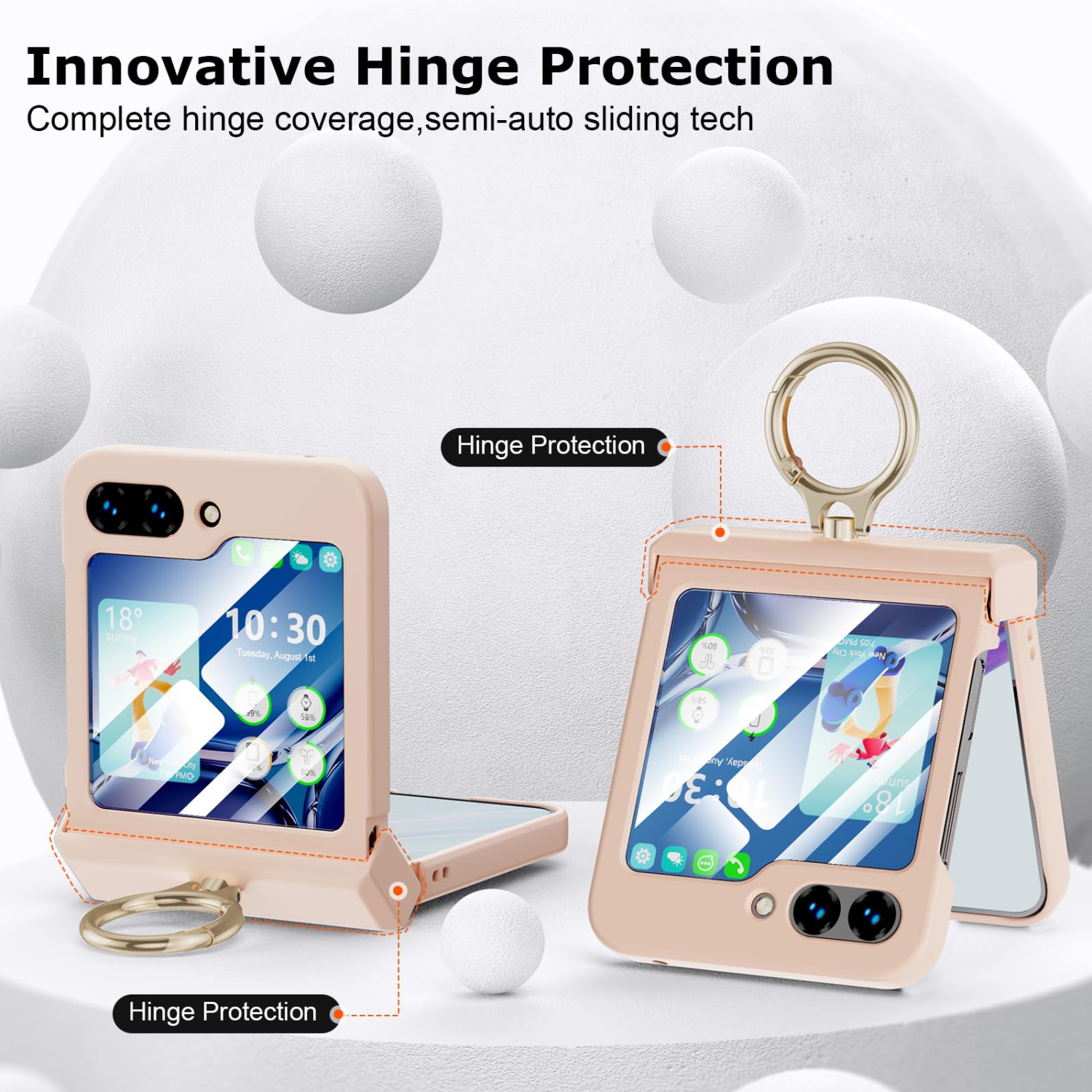 Compatible with Galaxy Z Flip 5 Case with Hinge Protection & Ring Kickstand, Slim and Thin Protective Case Cover for Samsung Z Flip 5 5G (Pink)