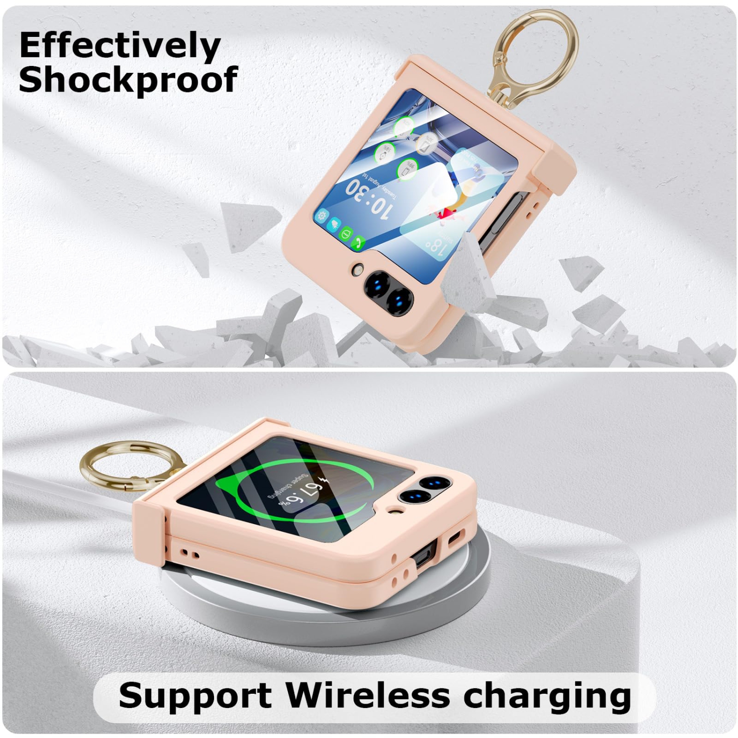 Compatible with Galaxy Z Flip 5 Case with Hinge Protection & Ring Kickstand, Slim and Thin Protective Case Cover for Samsung Z Flip 5 5G (Pink)