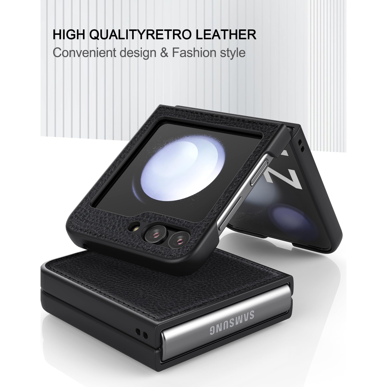 for Samsung Galaxy Z Flip 5 Leather Case,Anti-Drop, Anti-Shock, Non-Slip Texture,TPU and PU Leather,Simple Cell Phong Cover for Galaxy Z Flip 5