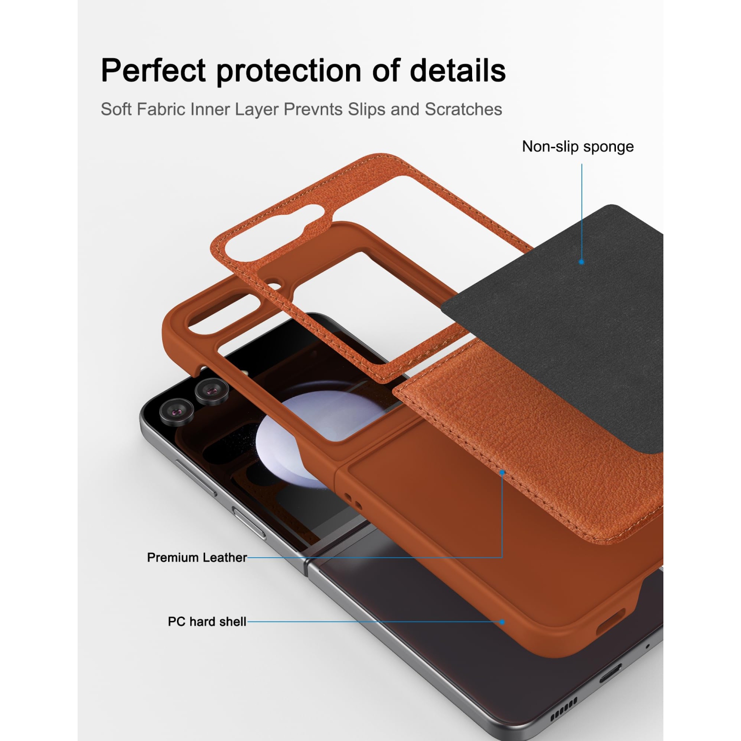 for Samsung Galaxy Z Flip 5 Leather Case,Anti-Drop, Anti-Shock, Non-Slip Texture,TPU and PU Leather,Simple Cell Phong Cover for Galaxy Z Flip 5