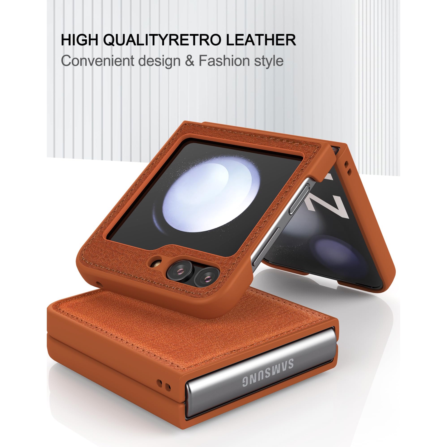 for Samsung Galaxy Z Flip 5 Leather Case,Anti-Drop, Anti-Shock, Non-Slip Texture,TPU and PU Leather,Simple Cell Phong Cover for Galaxy Z Flip 5