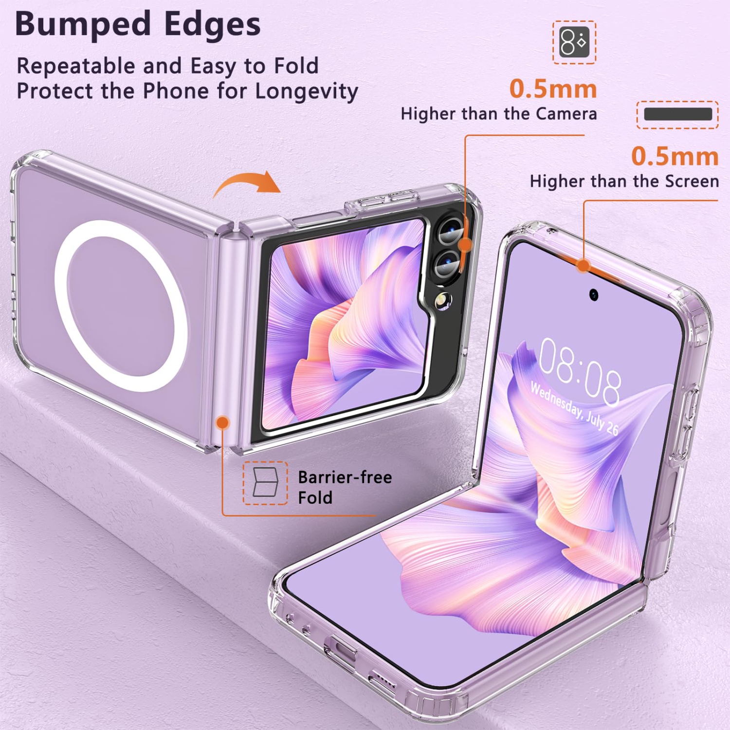 Samsung Galaxy Z Flip 5 Case with MagSafe, Samsung Z Flip 5 Case Shockproof Hard PC Back with Soft TPU, Hybrid Magnetic Phone Bumper Cover Case for