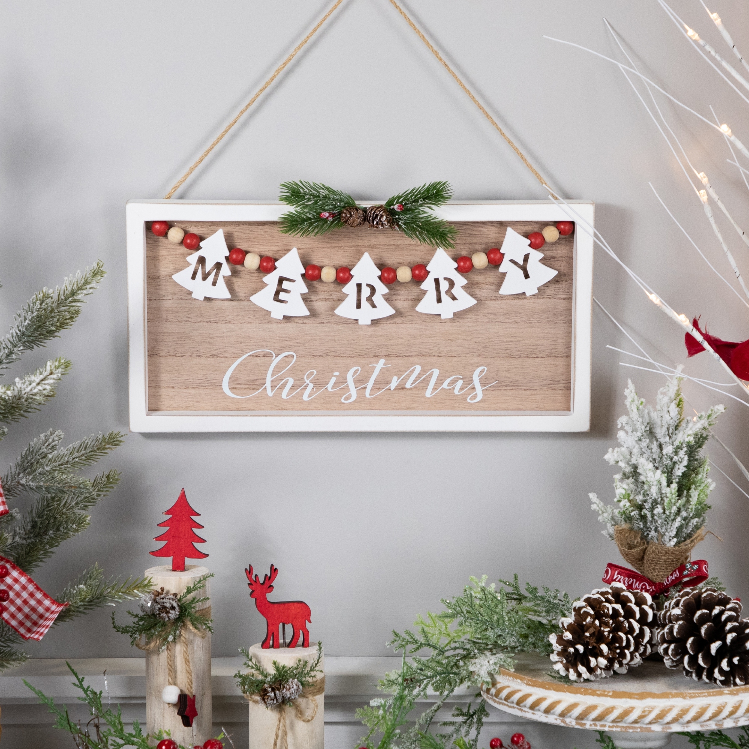 Affiche murale en bois à billes de style rustique « Merry Christmas » de 15,75 po