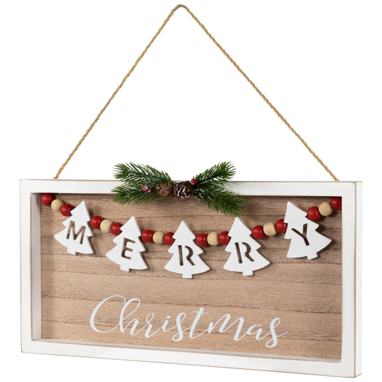 Affiche murale en bois à billes de style rustique « Merry Christmas » de 15,75 po