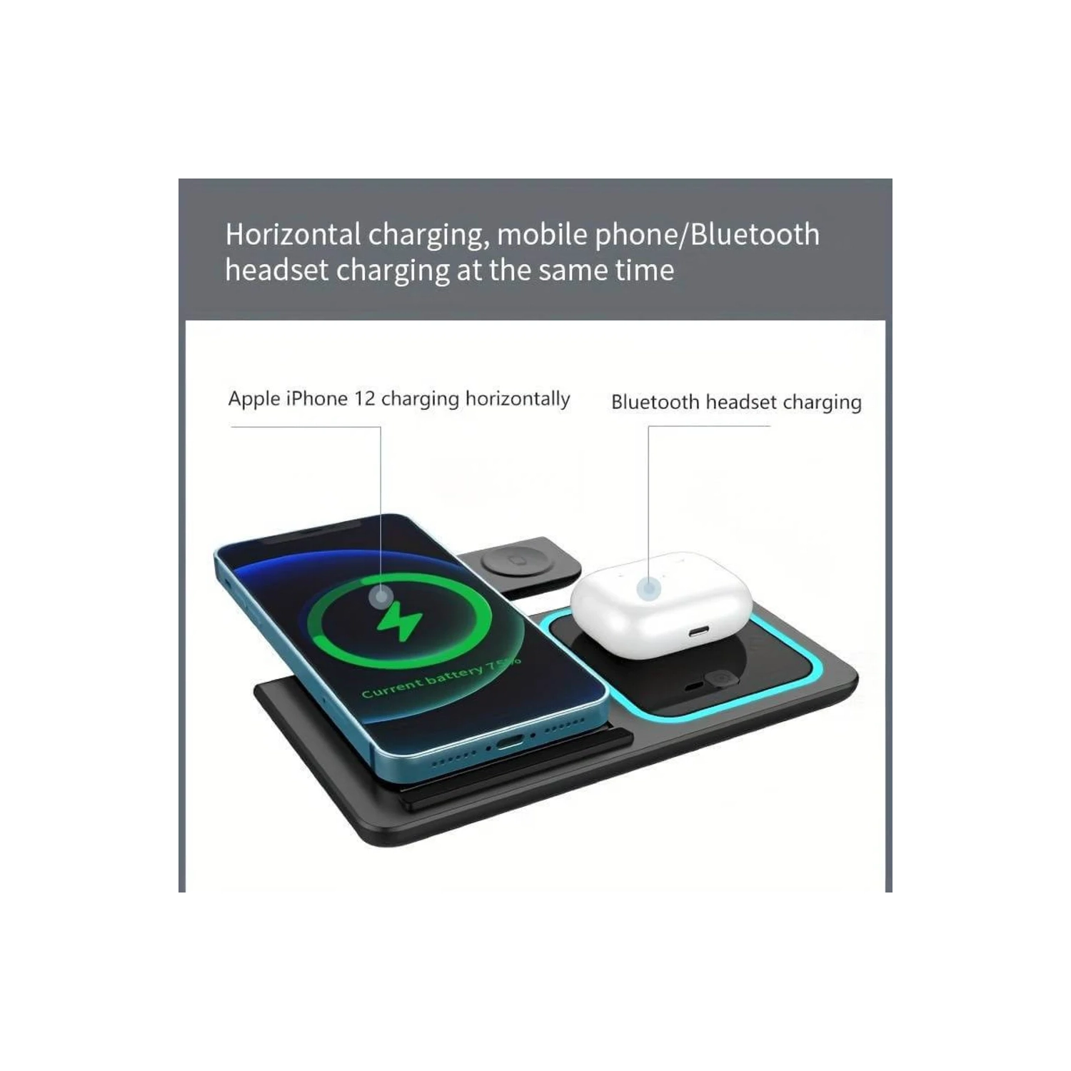 Chargeur sans fil 3-en-1, station de recharge pliable pour iPhone 17/16/15/14/13/12/11 Apple Watch et AirPods | Station de recharge rapide de 15 watts