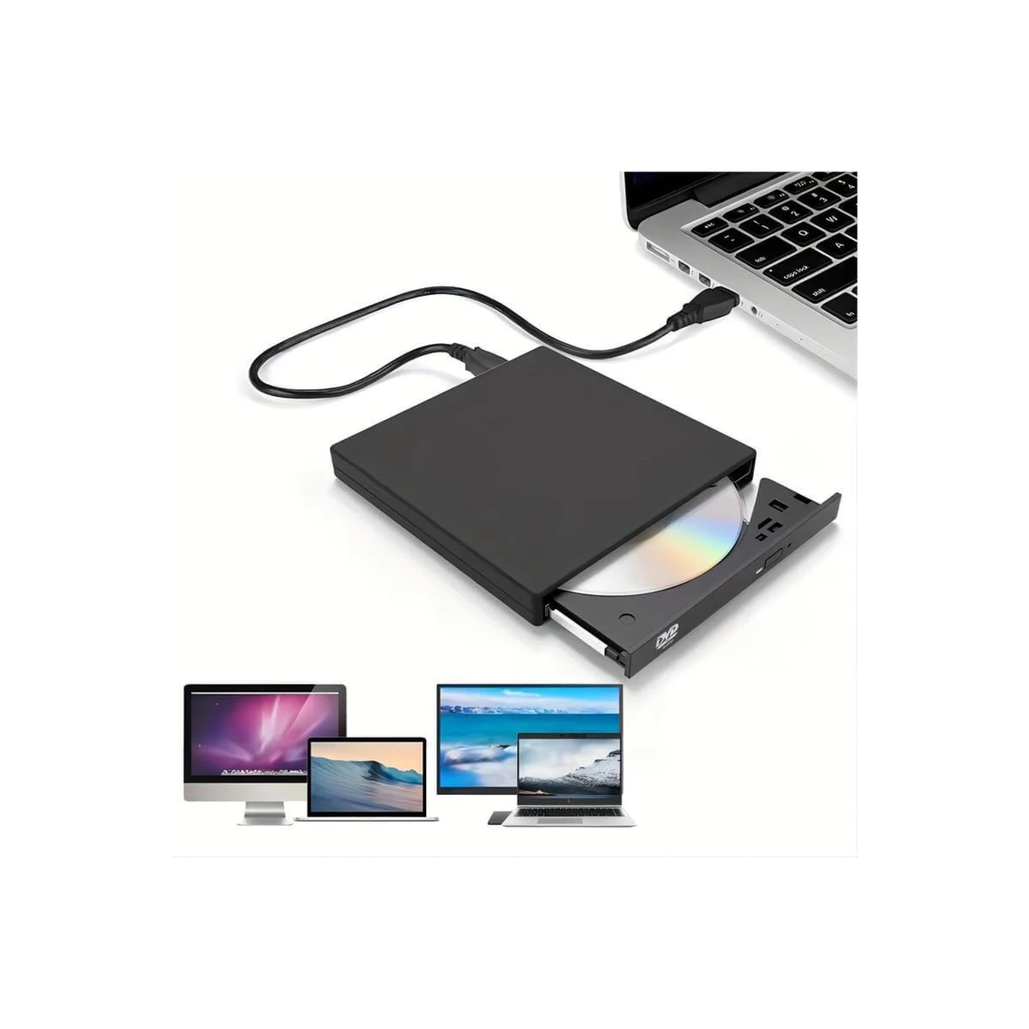 Lecteur de CD et DVD externe mince USB 2,0 : Graveur de CD-RW & DVD-RW portable pour ordinateur portable, ordinateur de bureau - transfert de données