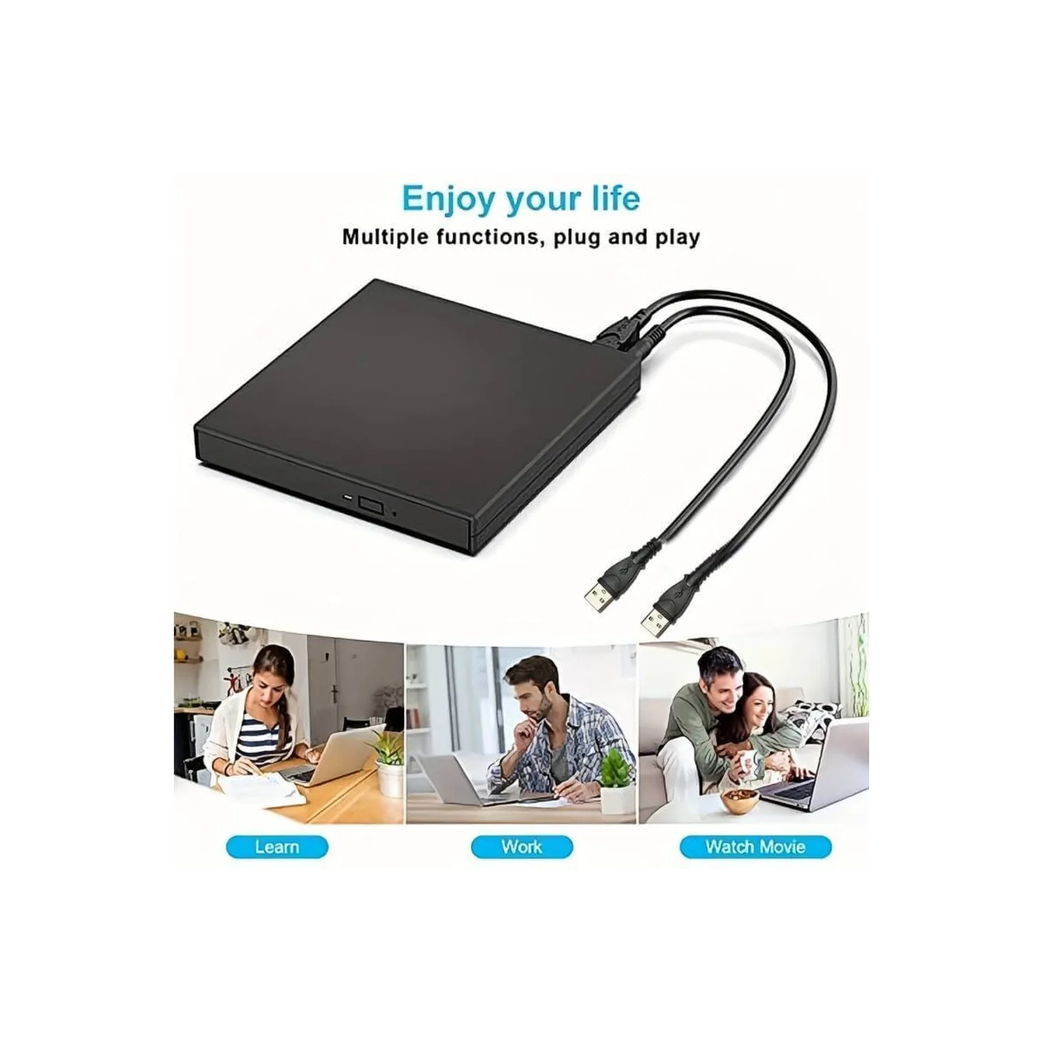 Lecteur de CD et DVD externe mince USB 2,0 : Graveur de CD-RW & DVD-RW portable pour ordinateur portable, ordinateur de bureau - transfert de données