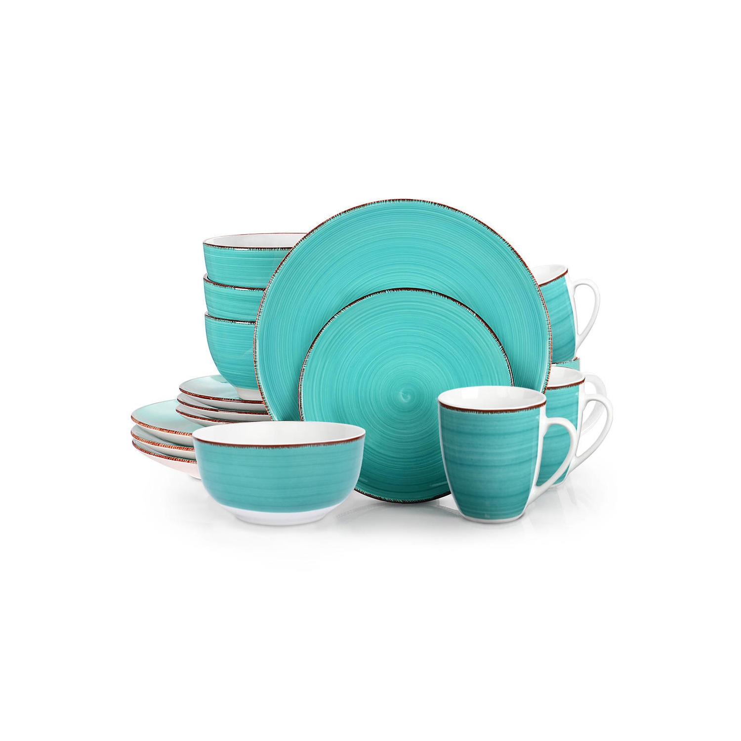 16-Piece Dinnerware Set, Includes 4 of Each Dinner Plates, Snack plates, Cereal Bowls and Mugs