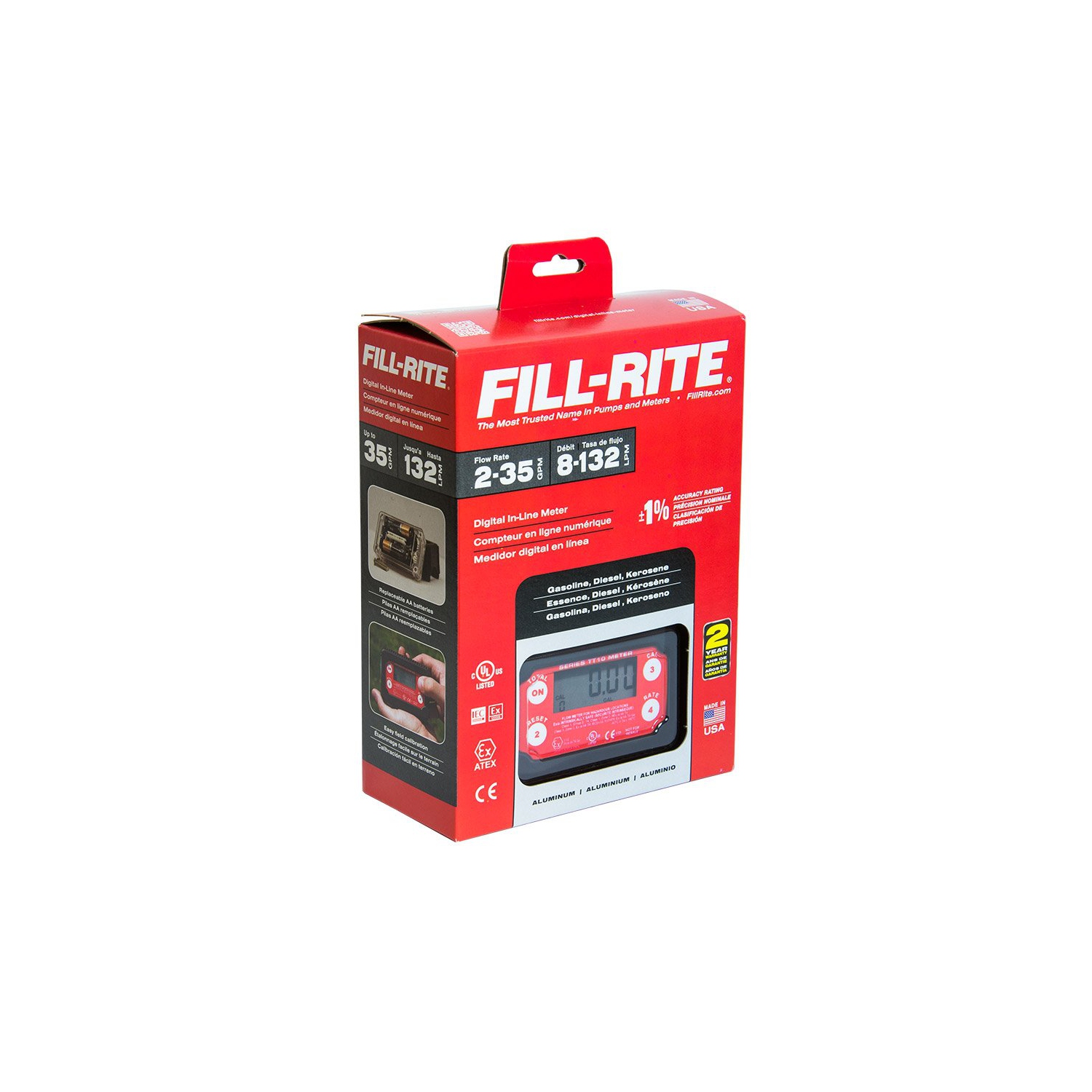 Fill-Rite TT10AN 1" 2-35 GPM(8-132 LPM) Digital In-line Turbine Meter, Aluminum, Fuel Transfer Meter