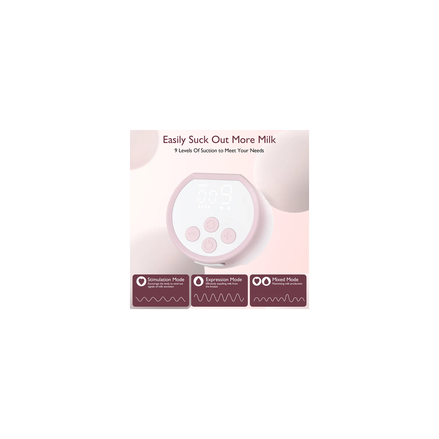 Tire-lait mains libres MomCozy S12 Pinky Pro, tire-lait électrique portable, 3 modes et 9 niveaux, écran intelligent, 24&nbsp;mm