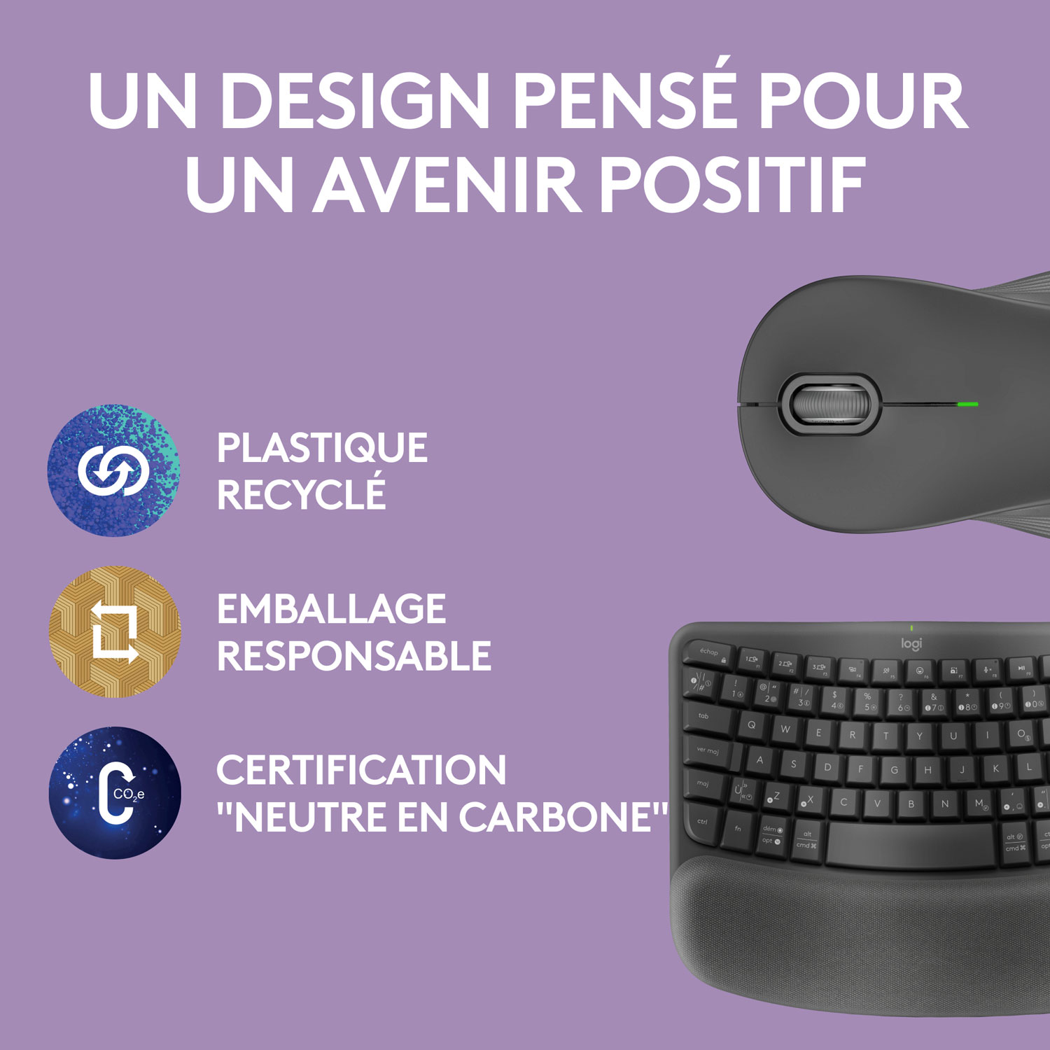 Ensemble avec clavier ergonomique sans fil et souris optique sans fil Wave Keys MK670 de Logitech - Graphite - Français