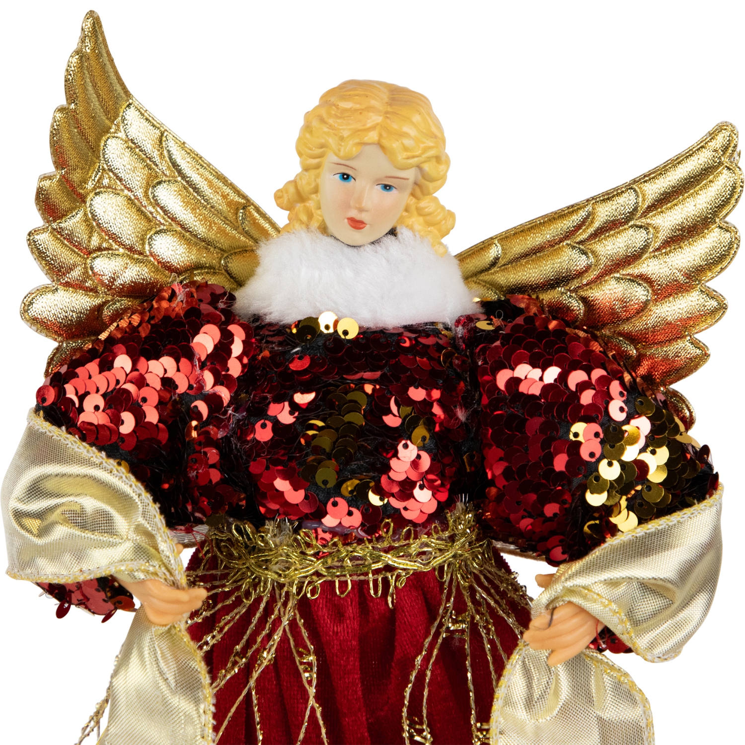 Metallic and Sequin Angel Christmas Tree Topper - 12" - Red and Gold - Unlit