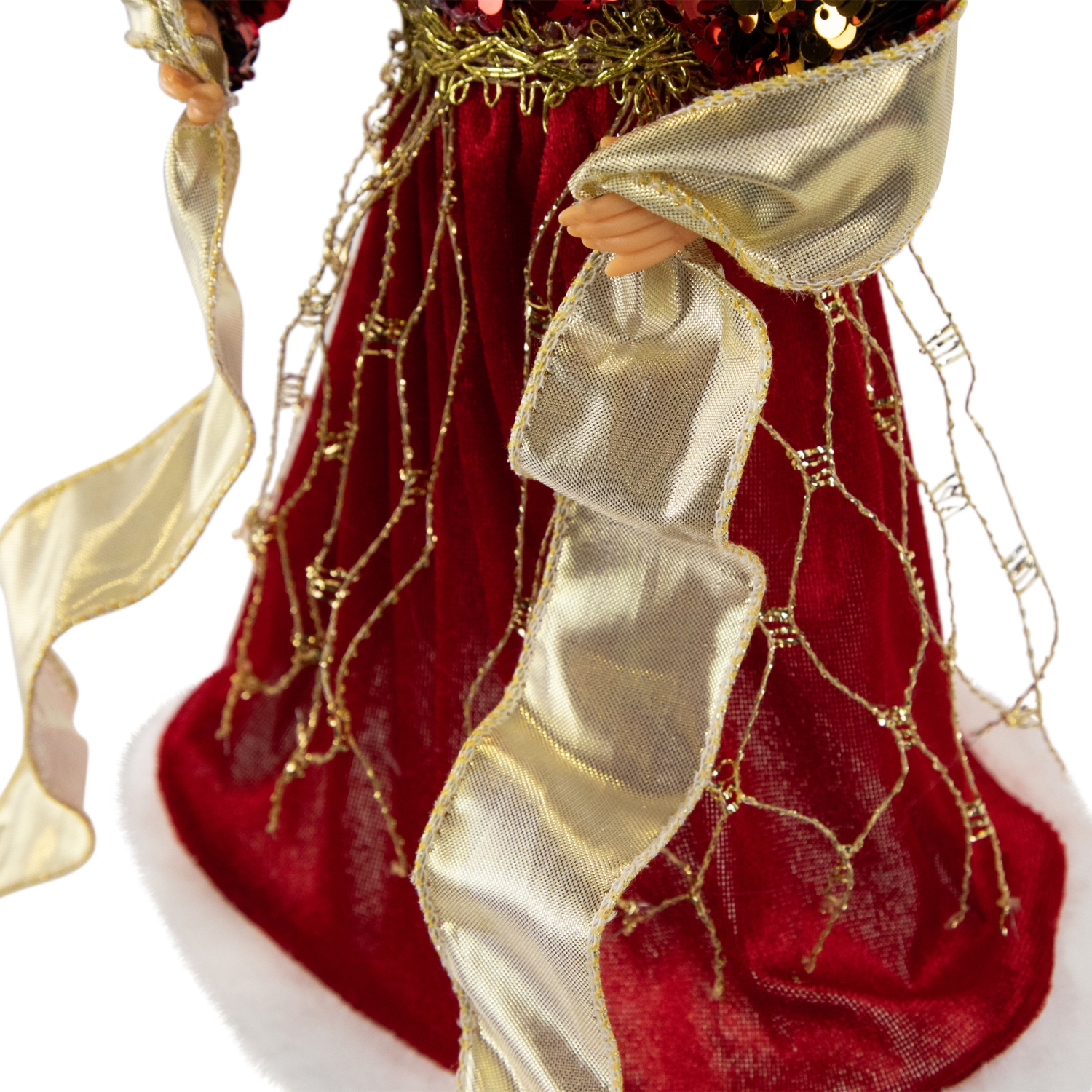 Metallic and Sequin Angel Christmas Tree Topper - 12" - Red and Gold - Unlit