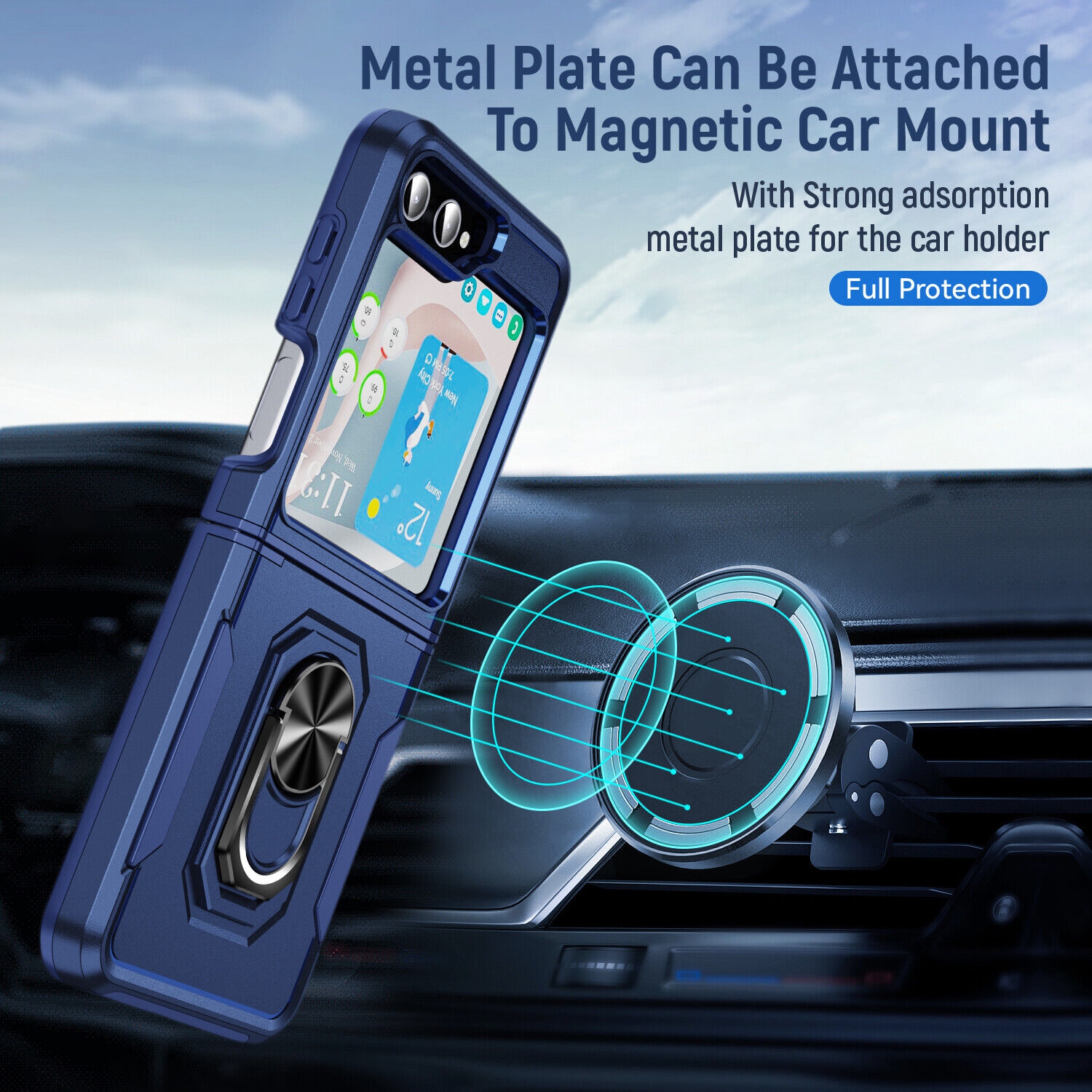 【CSmart】 Shockproof Heavy Duty Magnetic Hard Armor Kickstand Case with Ring Holder for Samsung Galaxy Z Flip 5, Black