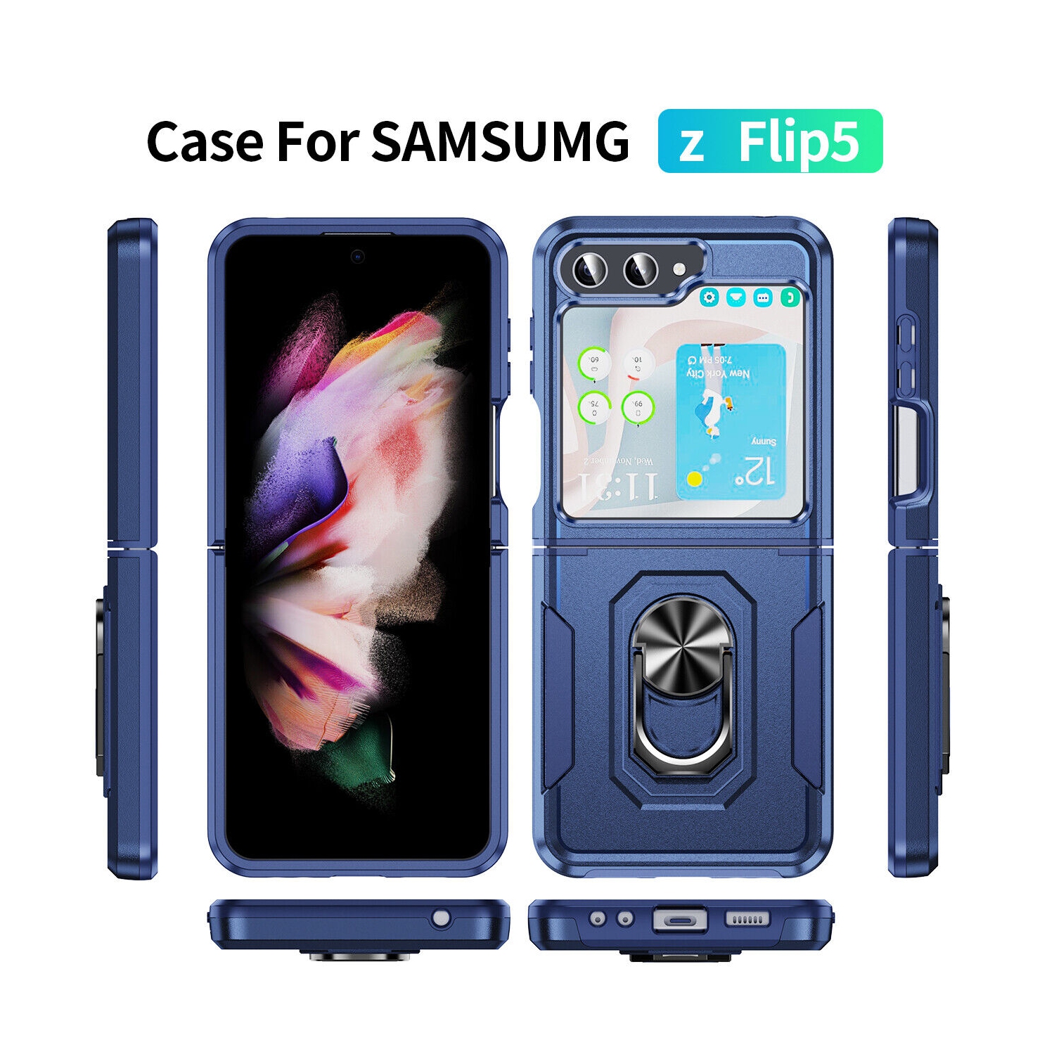 【CSmart】 Shockproof Heavy Duty Magnetic Hard Armor Kickstand Case with Ring Holder for Samsung Galaxy Z Flip 5, Light Pink