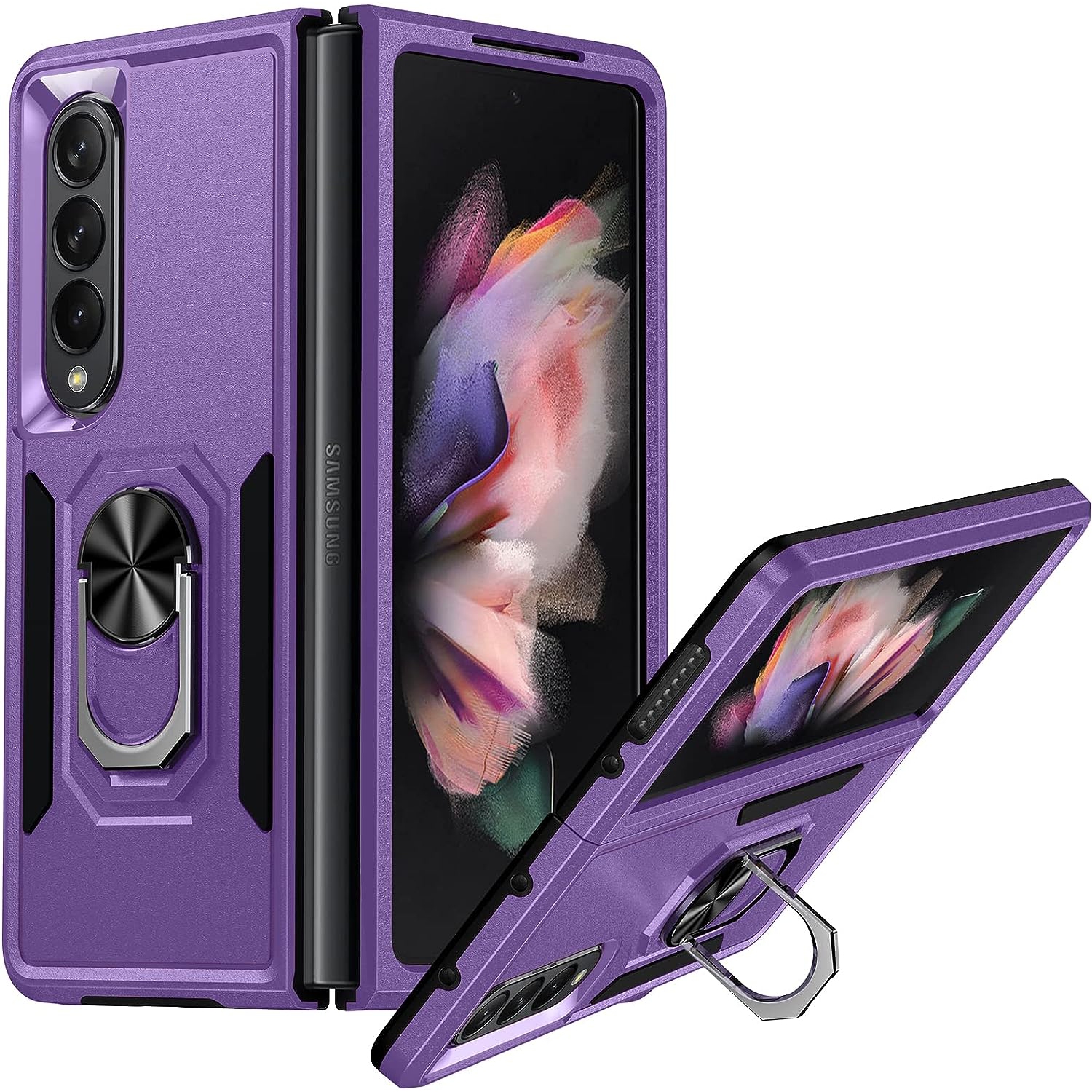 [CSmart] antichoc robuste étui magnétique rigide avec support à anneau pour Samsung Galaxy Z Fold 5, violet