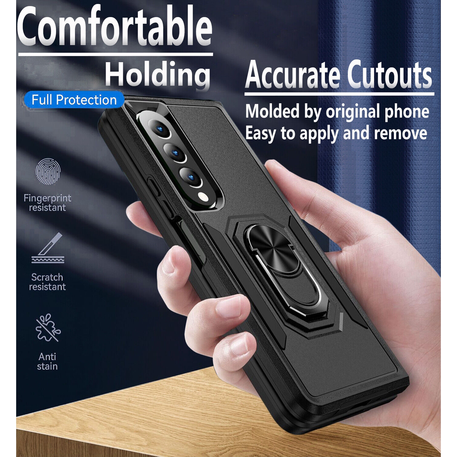 [CSmart] antichoc robuste étui magnétique rigide avec support à anneau pour Samsung Galaxy Z Fold 5, violet