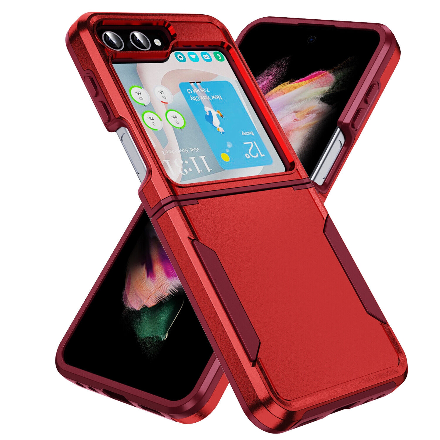 【CSmart】 Dual Layers Heavy Duty Rubber Armor Bumper Hard Case Cover for Samsung Galaxy Z Flip 5, Red