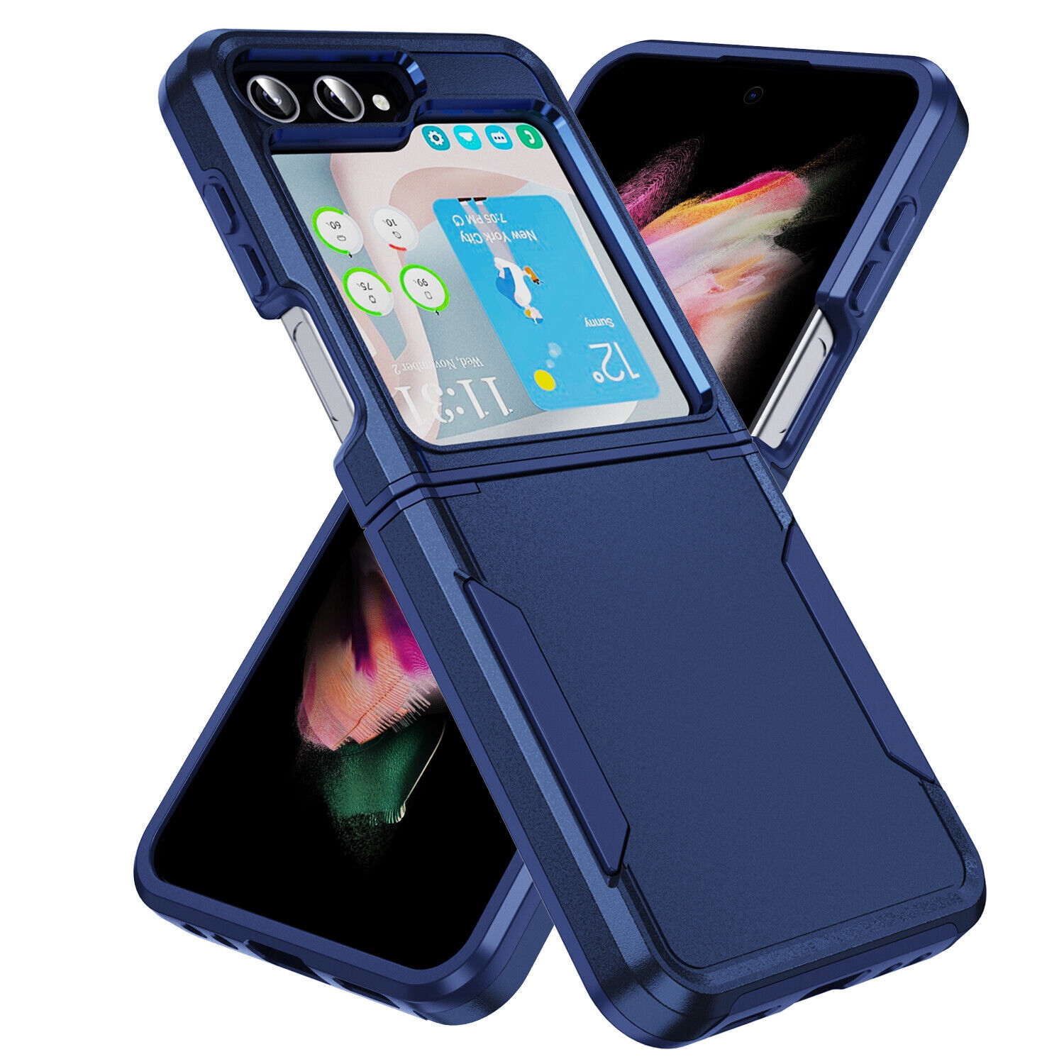 【CSmart】 Dual Layers Heavy Duty Rubber Armor Bumper Hard Case Cover for Samsung Galaxy Z Flip 5, Navy