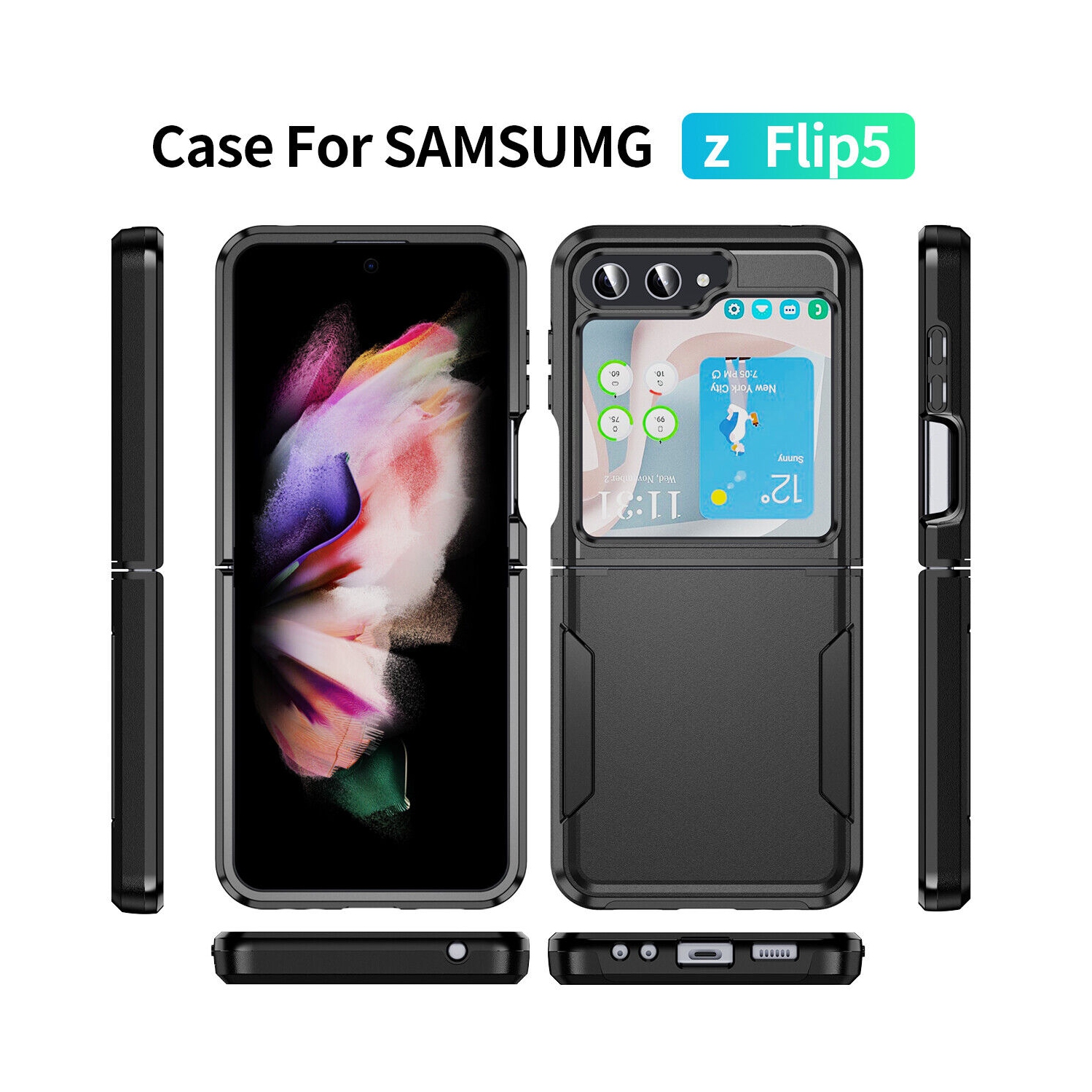 【CSmart】 Dual Layers Heavy Duty Rubber Armor Bumper Hard Case Cover for Samsung Galaxy Z Flip 5, Navy