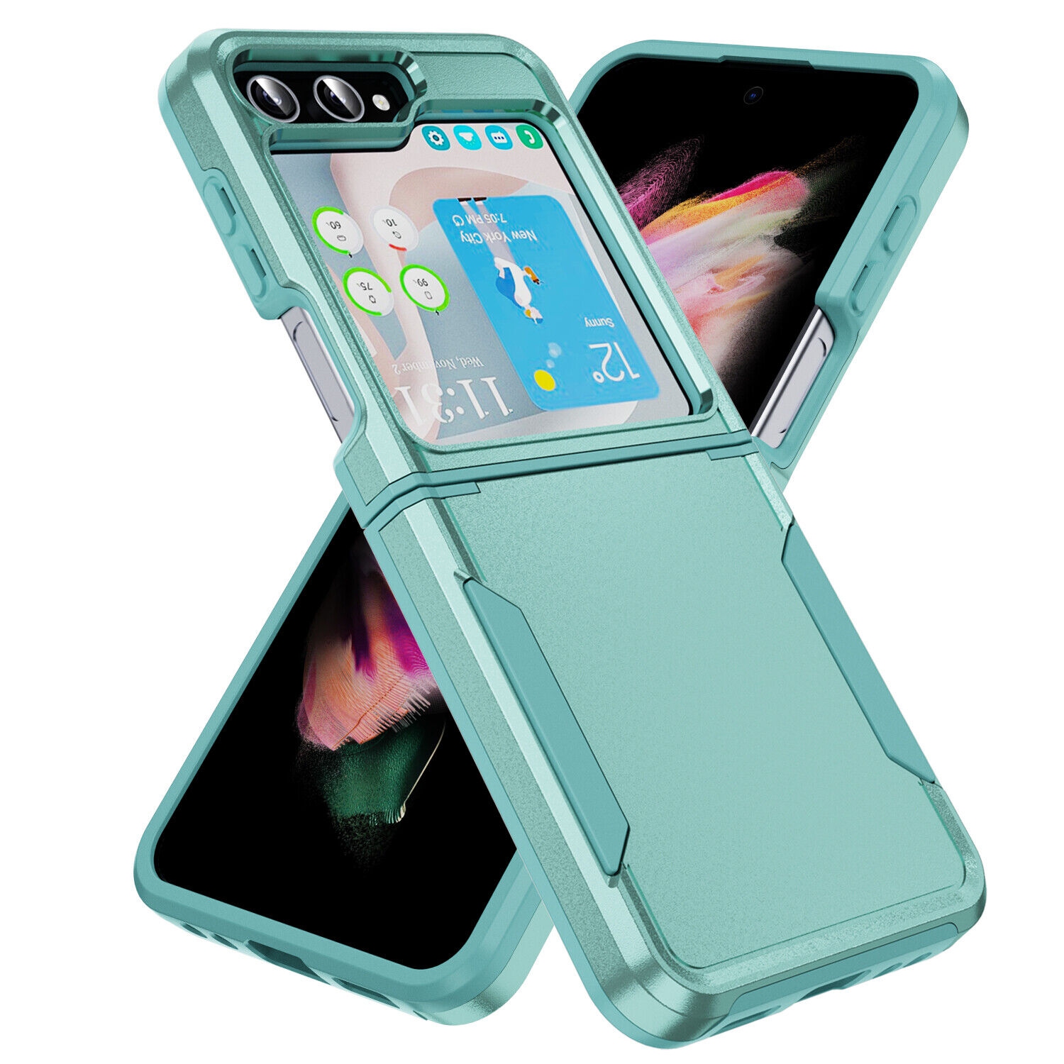【CSmart】 Dual Layers Heavy Duty Rubber Armor Bumper Hard Case Cover for Samsung Galaxy Z Flip 5, Teal