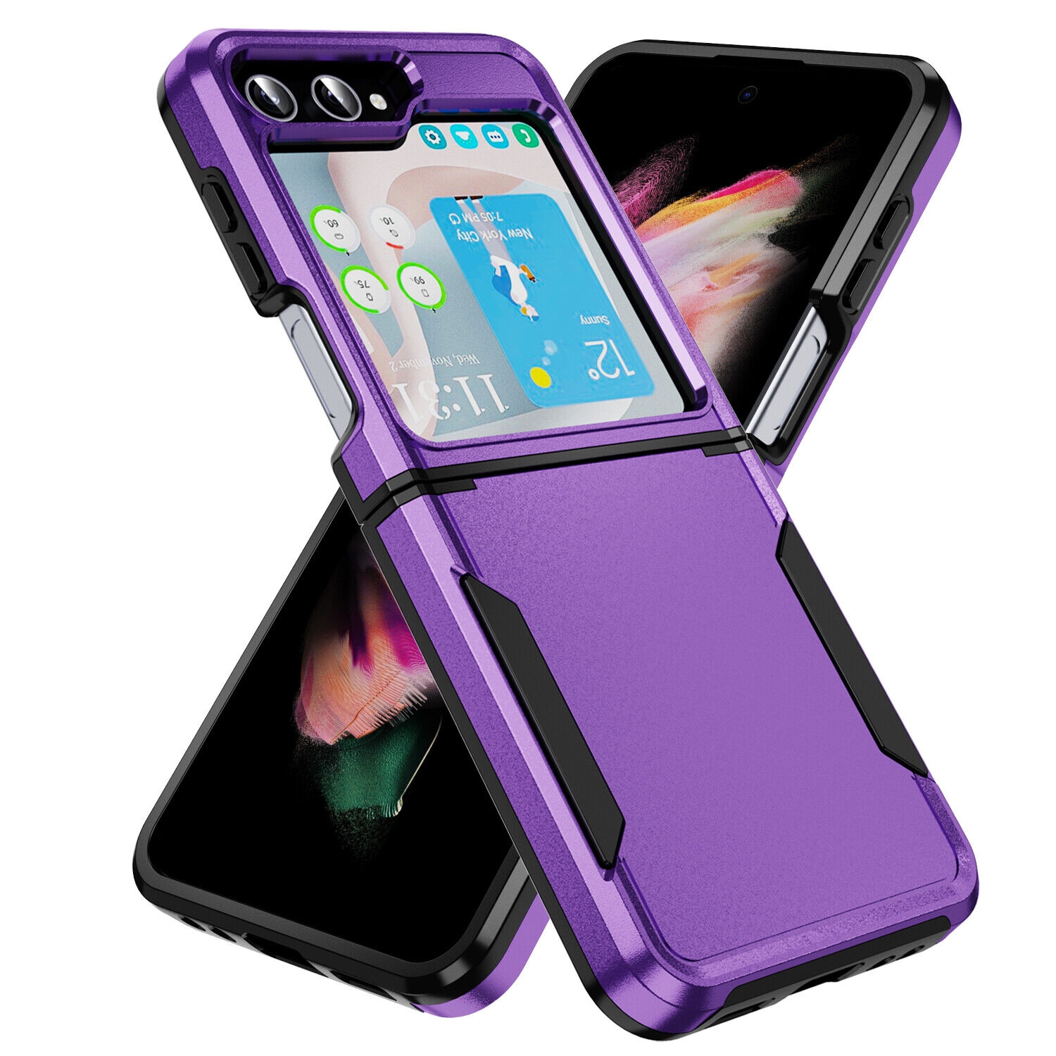【CSmart】 Dual Layers Heavy Duty Rubber Armor Bumper Hard Case Cover for Samsung Galaxy Z Flip 5, Purple