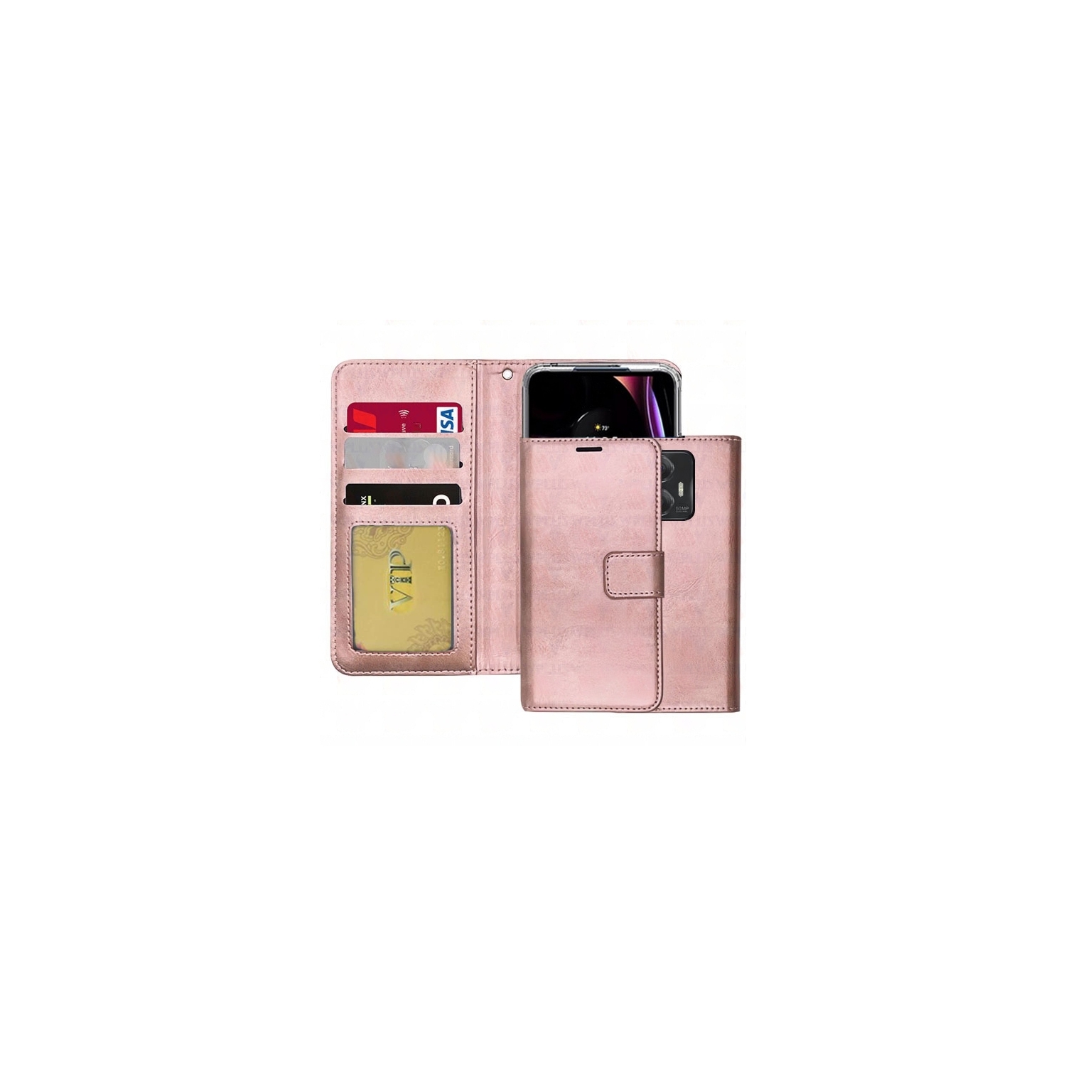[CS] Motorola Moto G Stylus 5G 2023 Case, Magnetic Leather Folio Wallet Flip Case Cover with Card Slot, Rose Gold