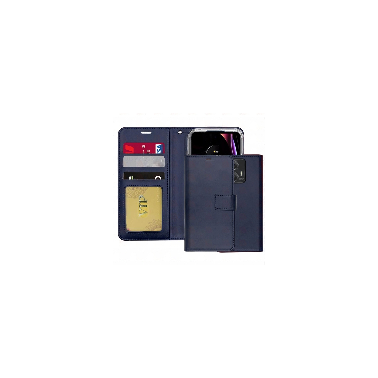 [CS] Motorola Moto G Stylus 5G 2023 Case, Magnetic Leather Folio Wallet Flip Case Cover with Card Slot, Navy