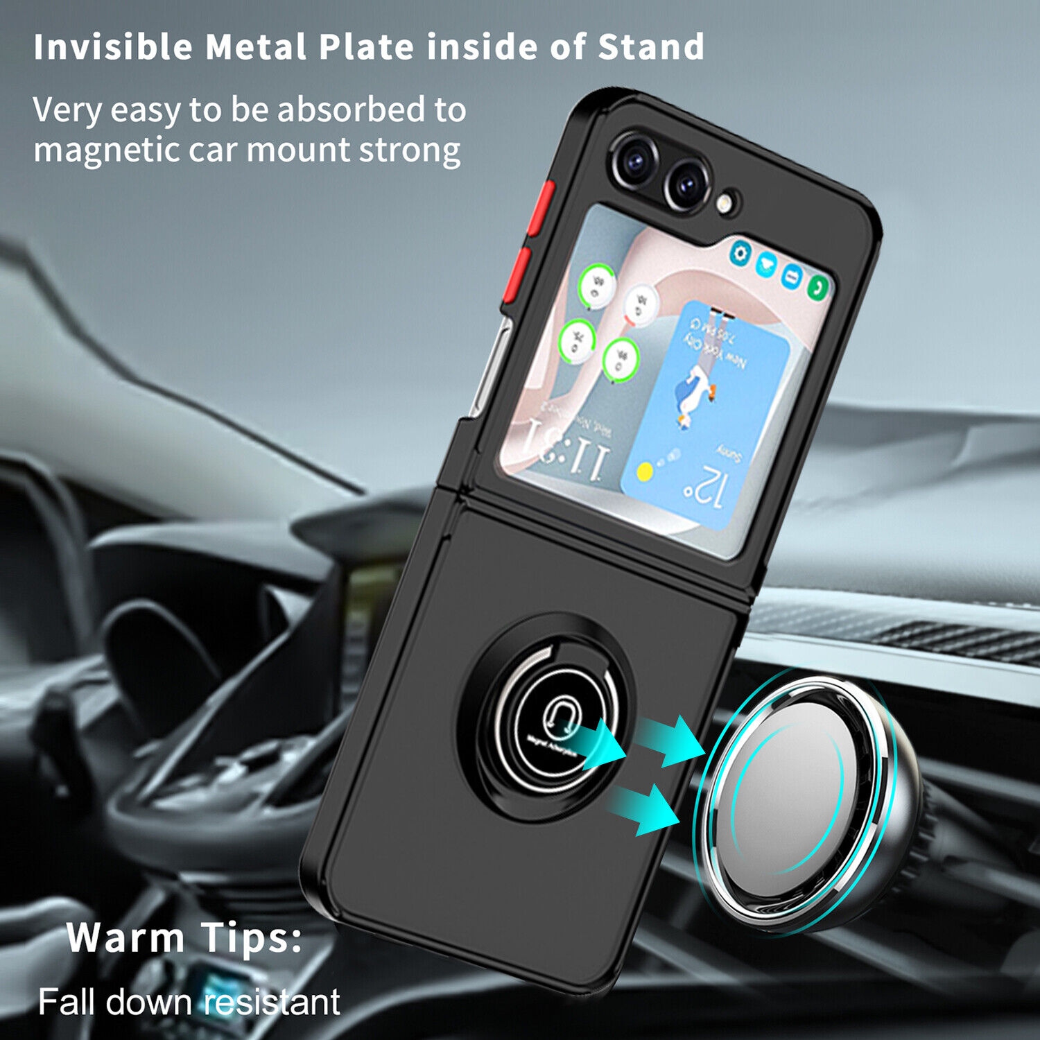 【CSmart】 Anti-Drop Rubberized Hybrid Magnetic Armor Case with Ring Holder for Samsung Galaxy Z Flip 5, Red