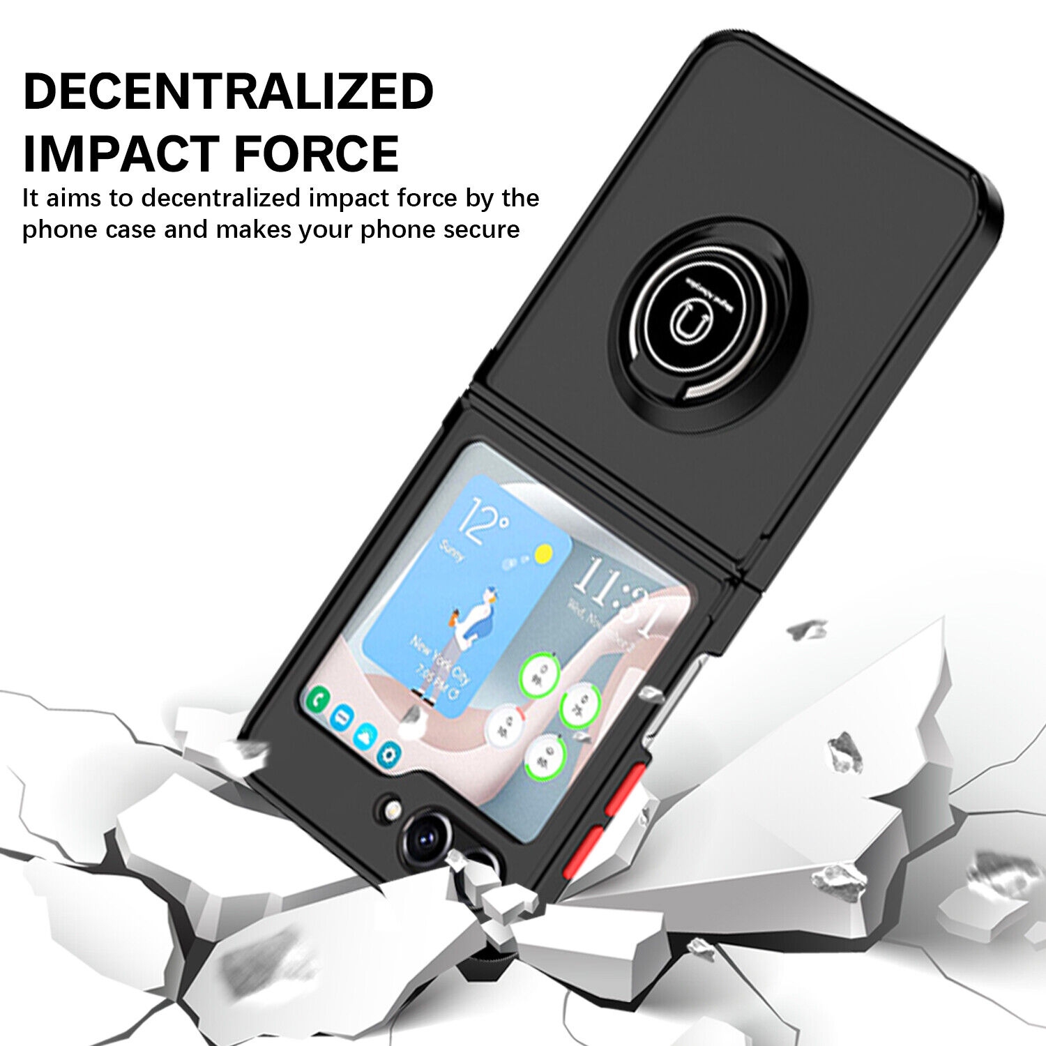 【CSmart】 Anti-Drop Rubberized Hybrid Magnetic Armor Case with Ring Holder for Samsung Galaxy Z Flip 5, Red