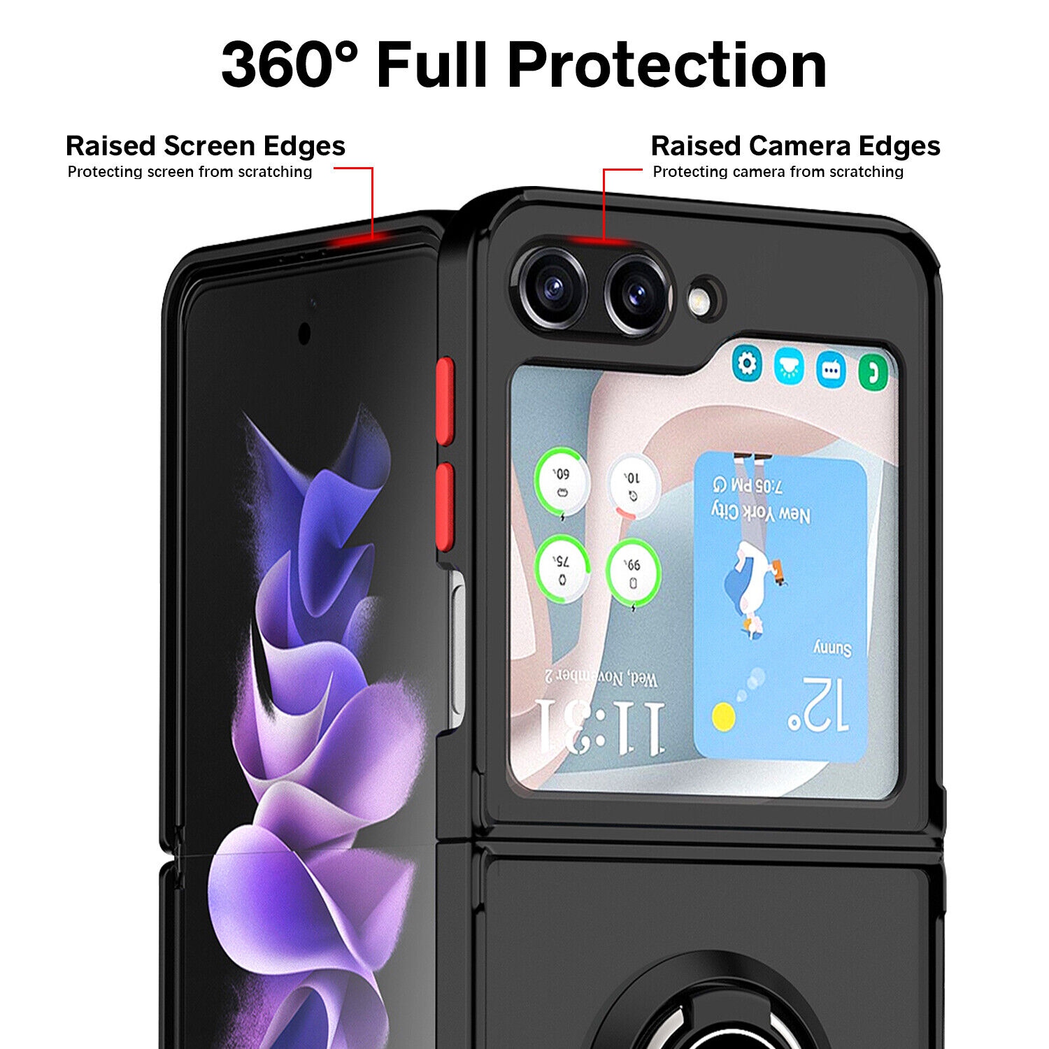 【CSmart】 Anti-Drop Rubberized Hybrid Magnetic Armor Case with Ring Holder for Samsung Galaxy Z Flip 5, Midnight Green