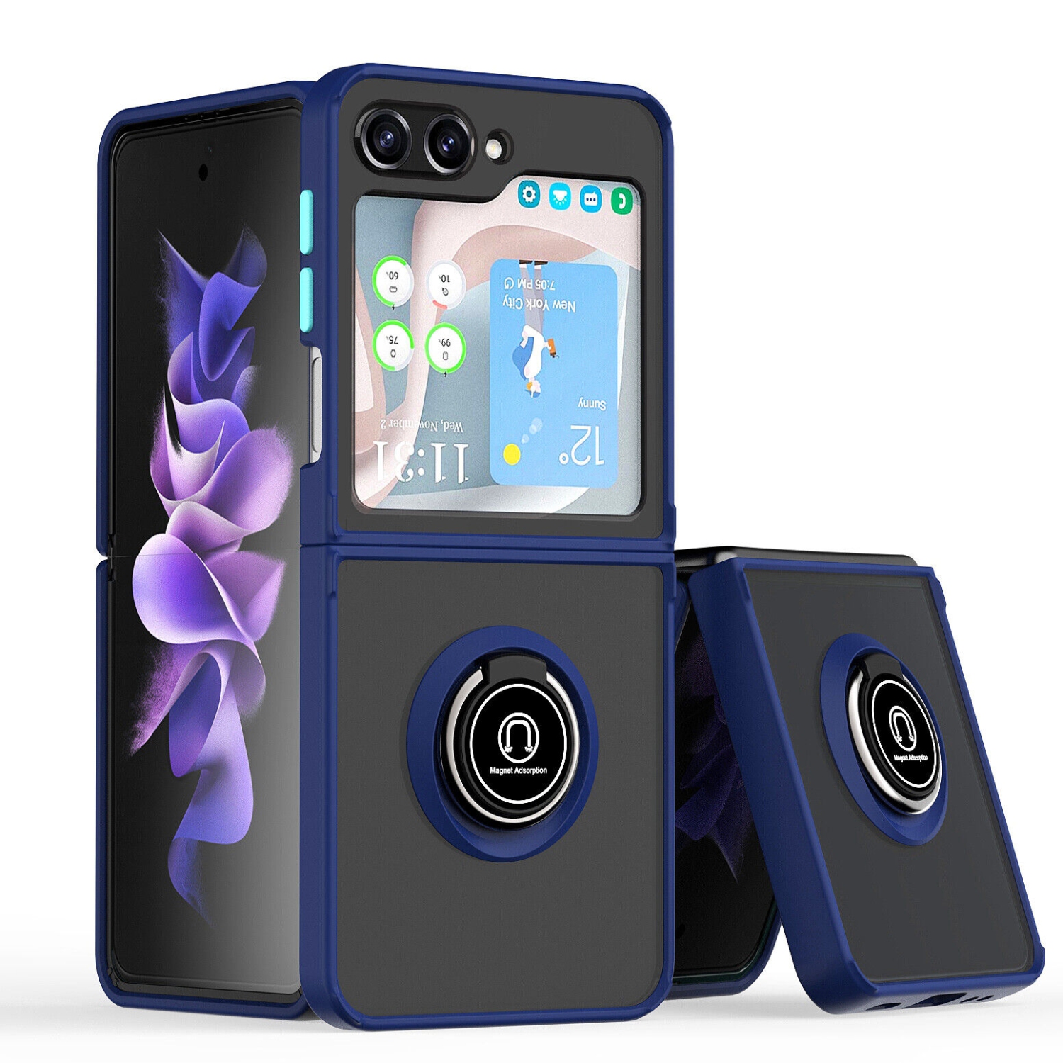 【CSmart】 Anti-Drop Rubberized Hybrid Magnetic Armor Case with Ring Holder for Samsung Galaxy Z Flip 5, Navy