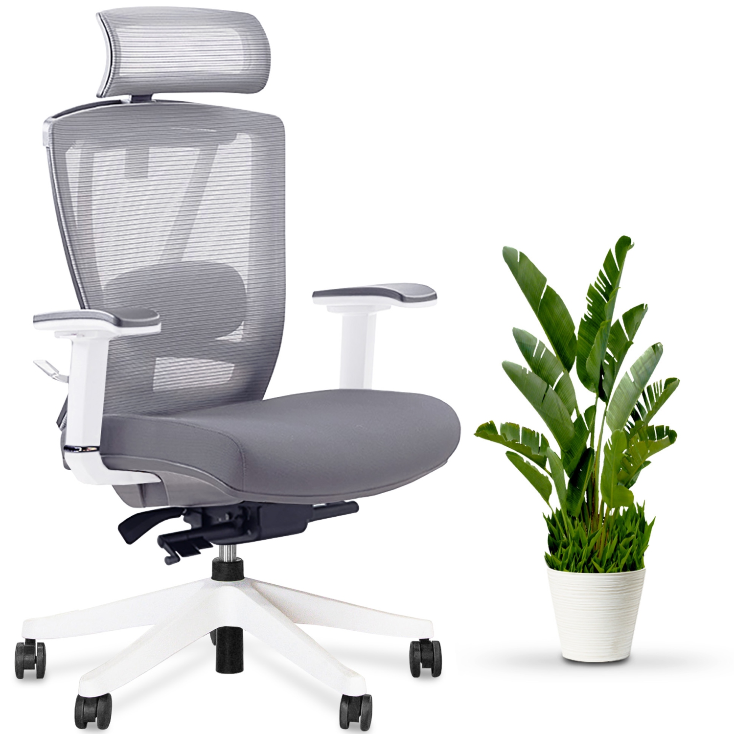 EFFYDESK BUSINESS BUNDLE: Height Adjustable Computer Standing Desk Small Oak White on Business White Frame + AeryChair Adjustable Ergonomic Office