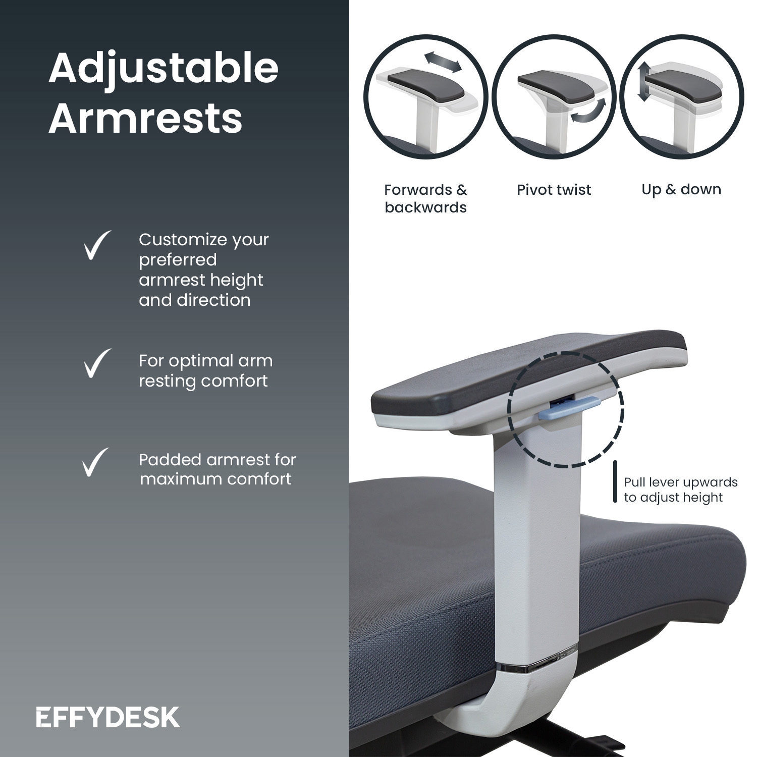 EFFYDESK BUSINESS BUNDLE: Height Adjustable Computer Standing Desk Small Oak White on Business White Frame + AeryChair Adjustable Ergonomic Office