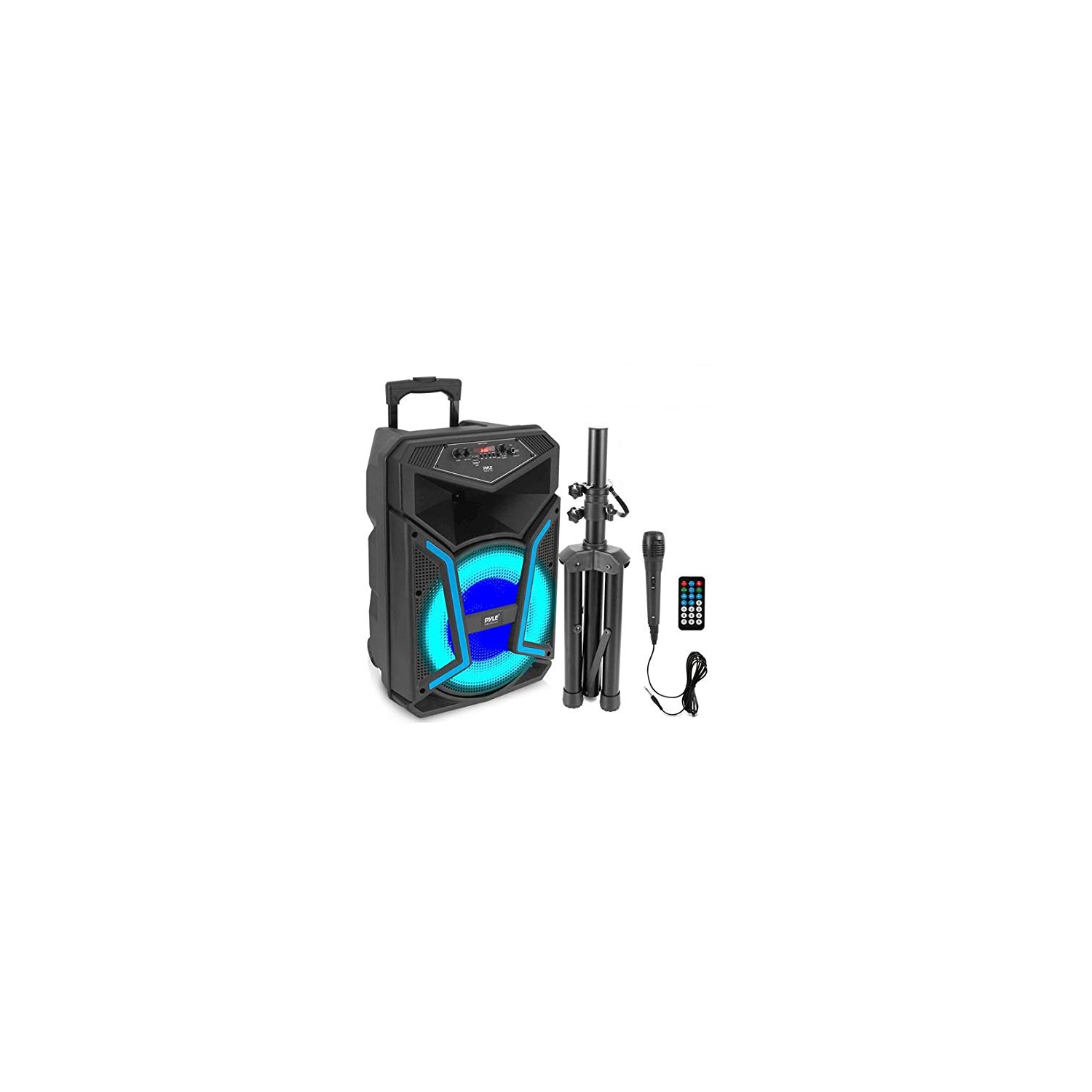 Portable Bluetooth PA Speaker System 800W Outdoor Bluetooth Speaker Portable PA System w/ Microphone In, Party Lights, MP3/USB, FM Radio, Rolling Wheels Mic, Remote PPHP122SM
