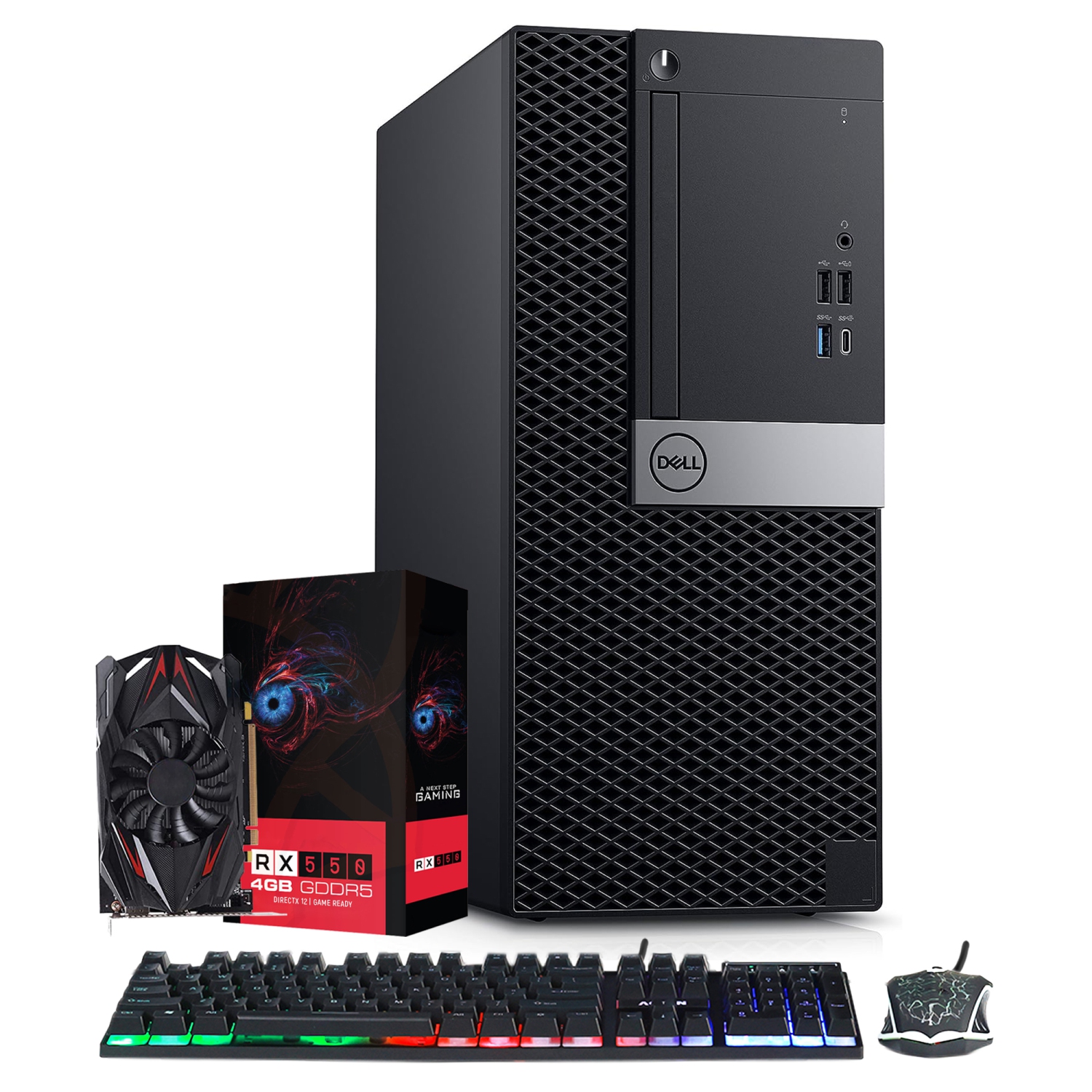 Refurbished (Good) - Dell OptiPlex Tower Computer (Intel i5 Hexa-core 8th GEN/ 512GB NVMe SSD/ 16GB RAM/ RX 550 GPU/ Windows 11 Pro) Gaming Desktop PC - Black