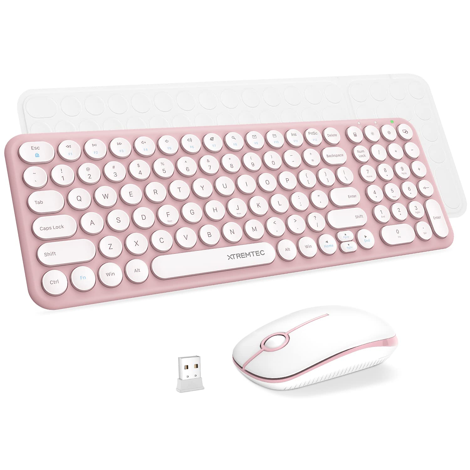 Wireless Keyboard and Mouse, Compact Full Size Cute Keyboard Retro Round Keycap - 2.4GHz Ultra-Slim Quiet Aesthetic Keyboard for Laptop iMac Windows