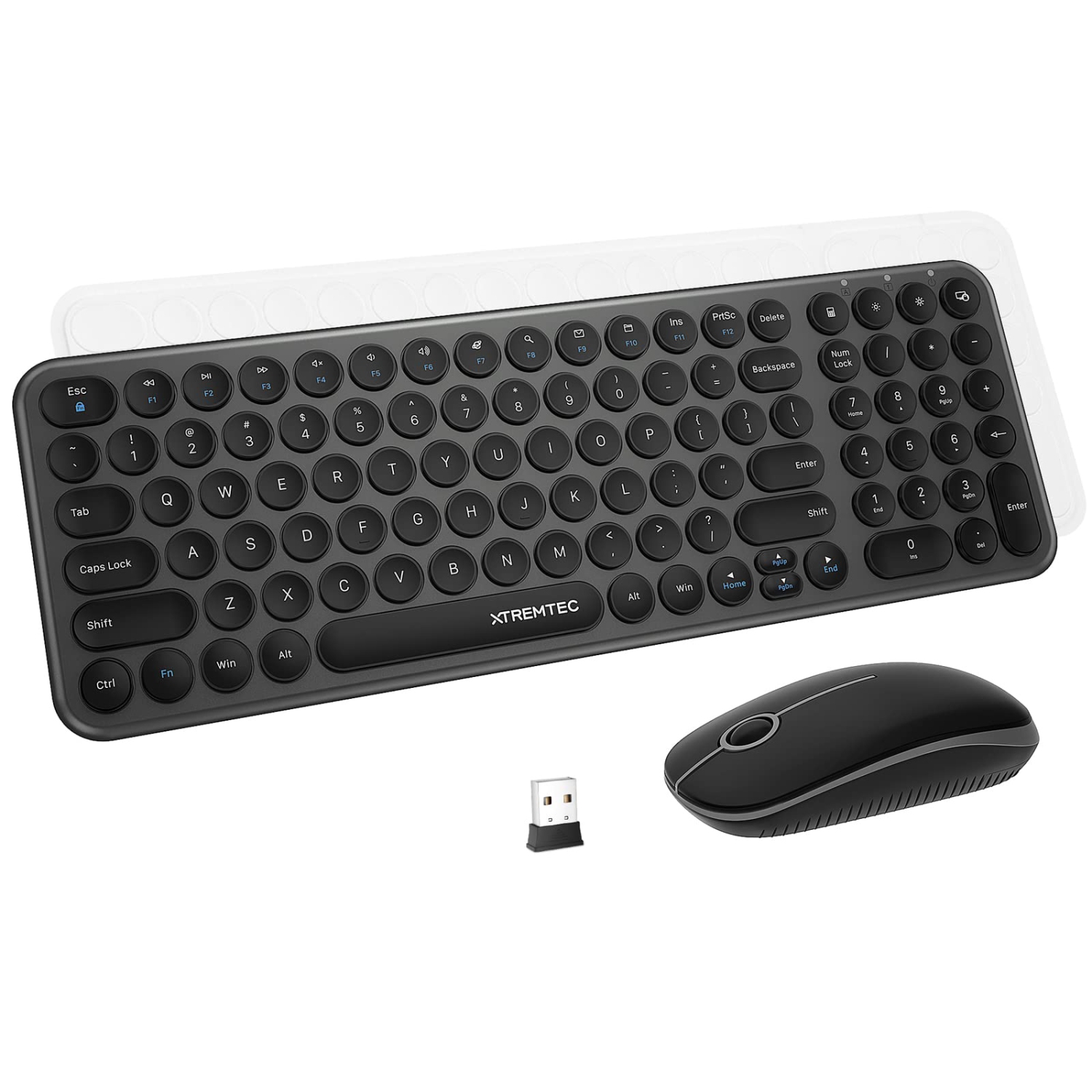 Wireless Keyboard and Mouse, Compact Full Size Cute Keyboard Retro Round Keycap - 2.4GHz Ultra-Slim Quiet Aesthetic Keyboard for Laptop iMac Windows