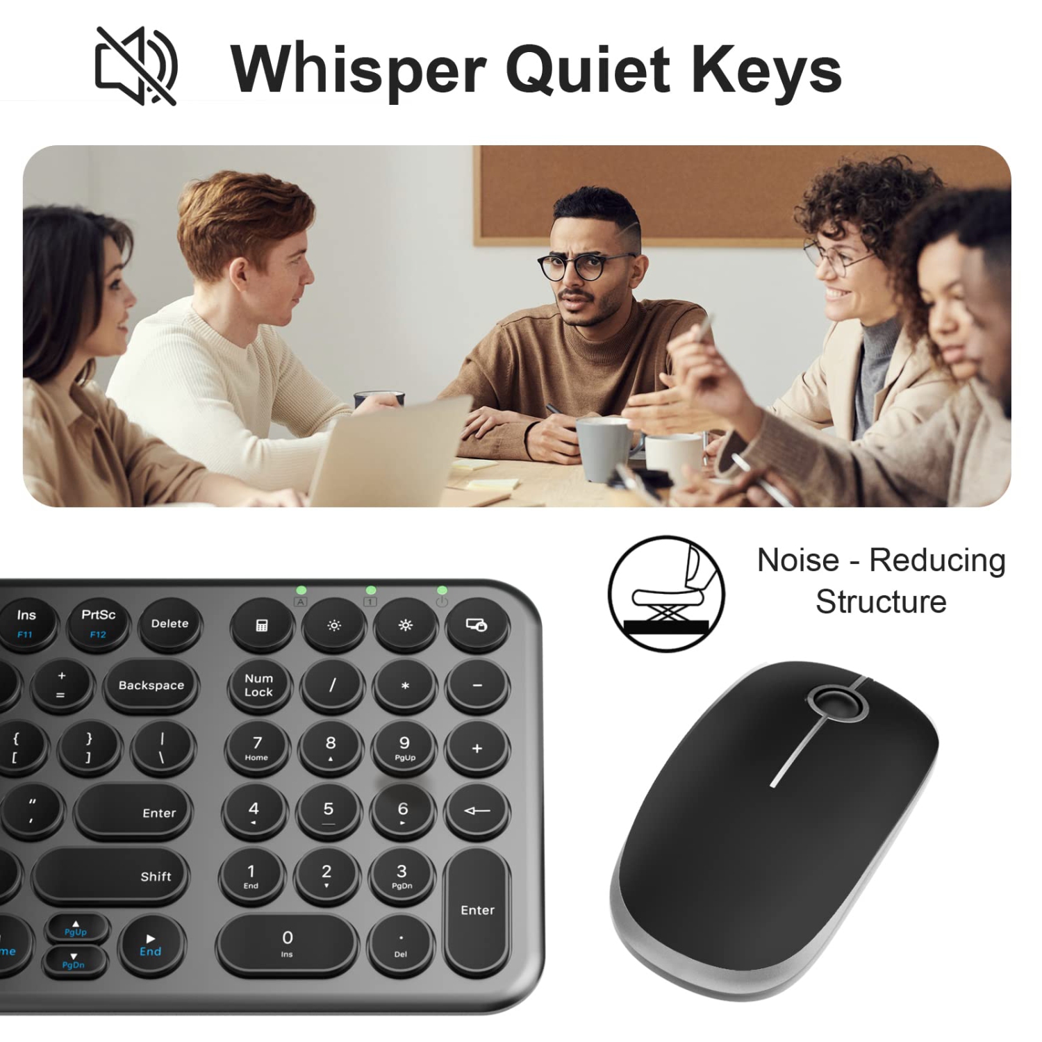 Wireless Keyboard and Mouse, Compact Full Size Cute Keyboard Retro Round Keycap - 2.4GHz Ultra-Slim Quiet Aesthetic Keyboard for Laptop iMac Windows