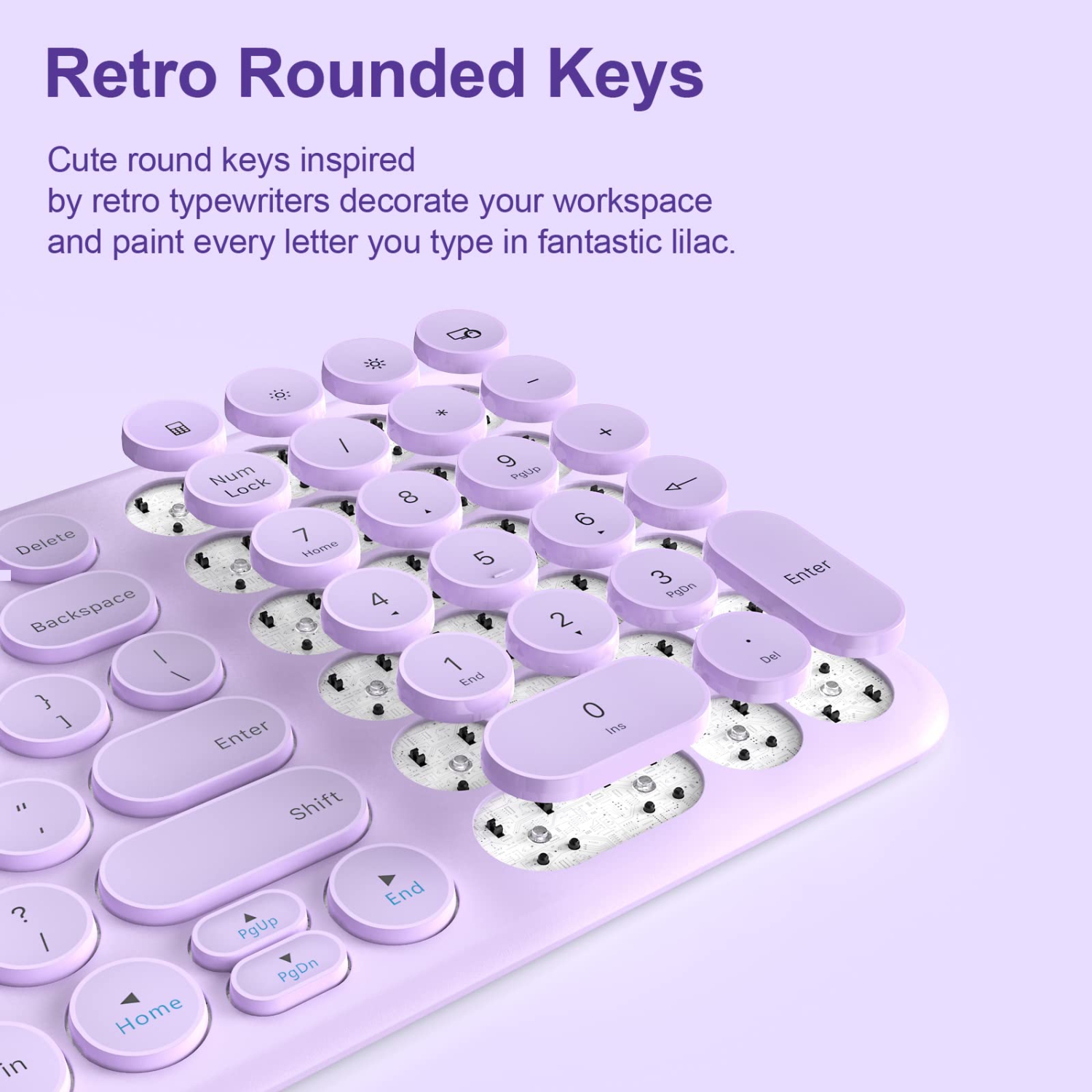 Wireless Keyboard and Mouse, Compact Full Size Cute Keyboard Retro Round Keycap - 2.4GHz Ultra-Slim Quiet Aesthetic Keyboard for Laptop iMac Windows