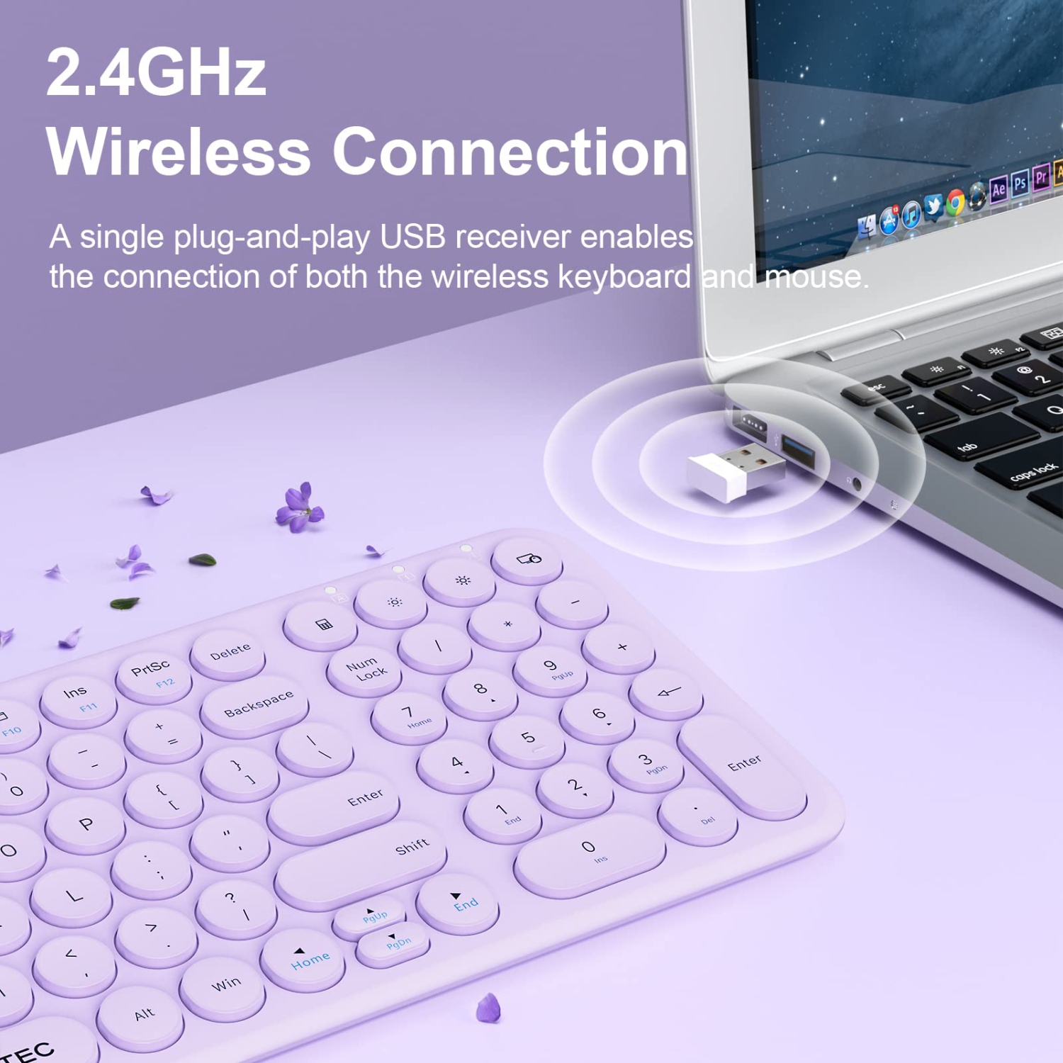 Wireless Keyboard and Mouse, Compact Full Size Cute Keyboard Retro Round Keycap - 2.4GHz Ultra-Slim Quiet Aesthetic Keyboard for Laptop iMac Windows