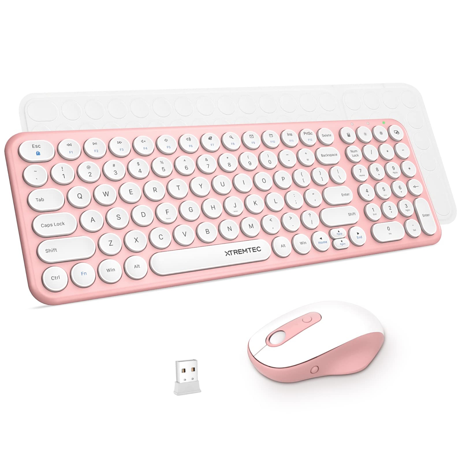Wireless Keyboard and Mouse, Compact Full Size Cute Keyboard Retro Round Keycap - 2.4GHz Ultra-Slim Quiet Aesthetic Keyboard for Laptop iMac Windows