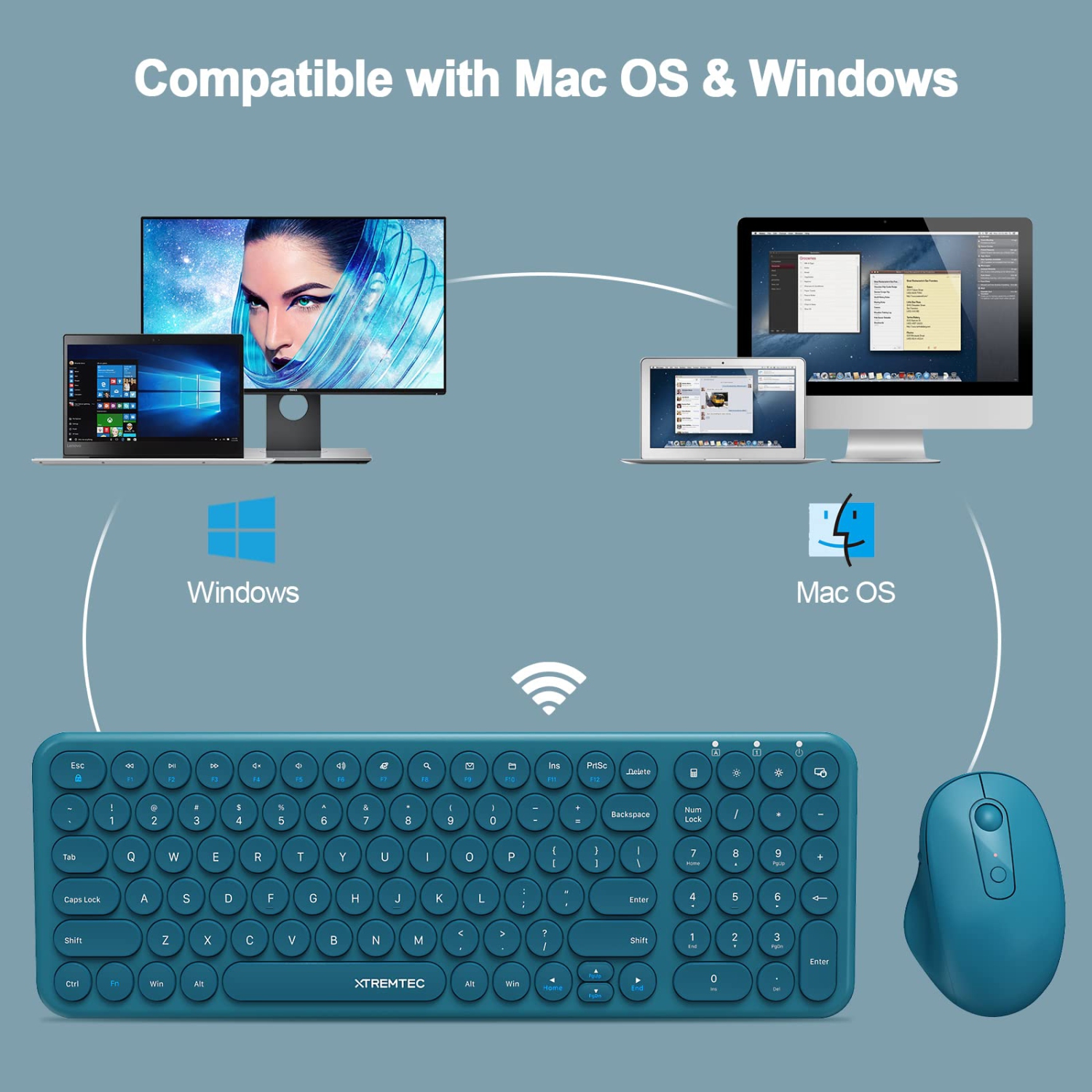 Wireless Keyboard and Mouse, Compact Full Size Cute Keyboard Retro Round Keycap - 2.4GHz Ultra-Slim Quiet Aesthetic Keyboard for Laptop iMac Windows