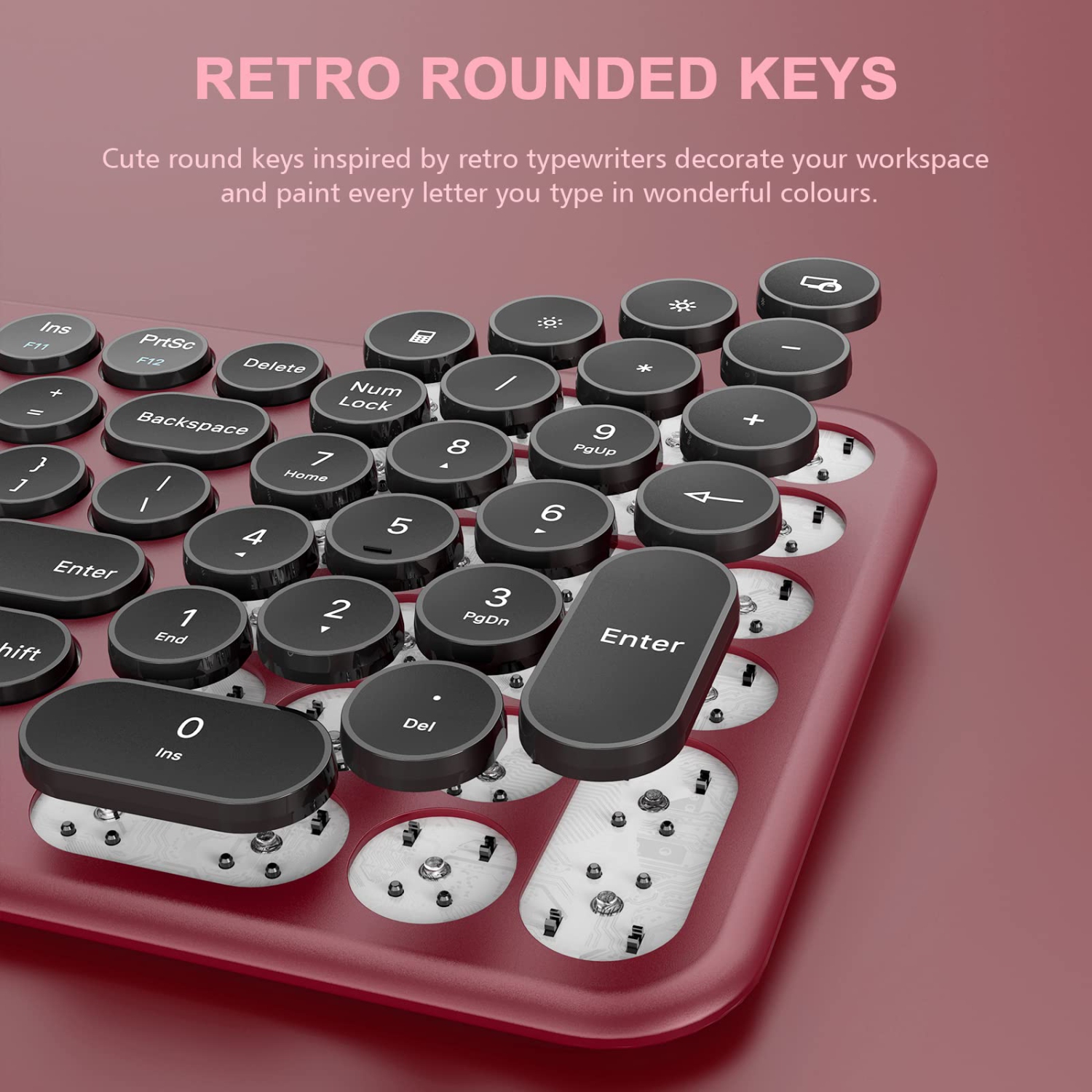 Wireless Keyboard and Mouse, Cute Keyboard Retro Round Keycap - 2.4GHz Ultra-Slim Quiet Aesthetic Keyboard for Mac Computer Laptop PC Desktops