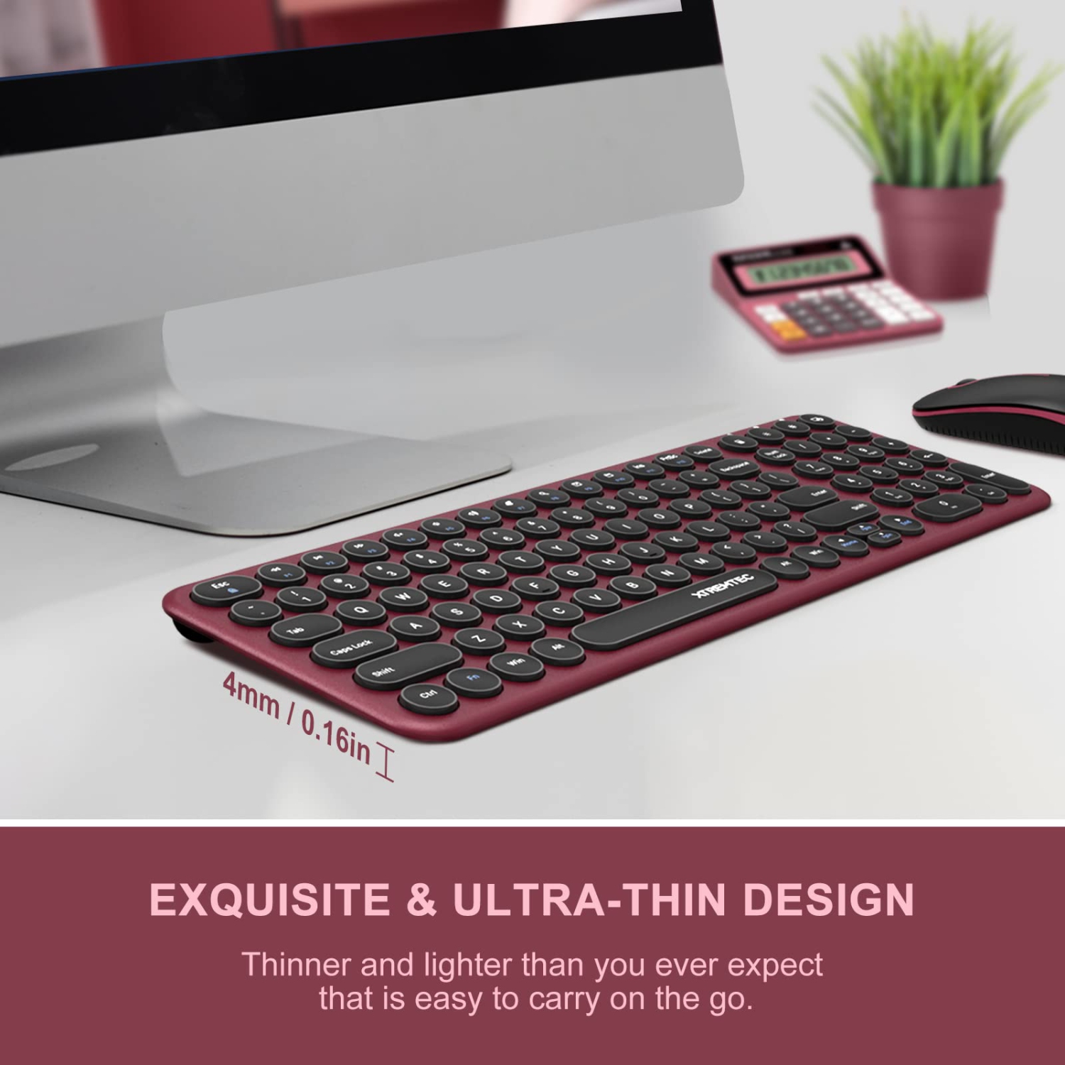 Wireless Keyboard and Mouse, Cute Keyboard Retro Round Keycap - 2.4GHz Ultra-Slim Quiet Aesthetic Keyboard for Mac Computer Laptop PC Desktops