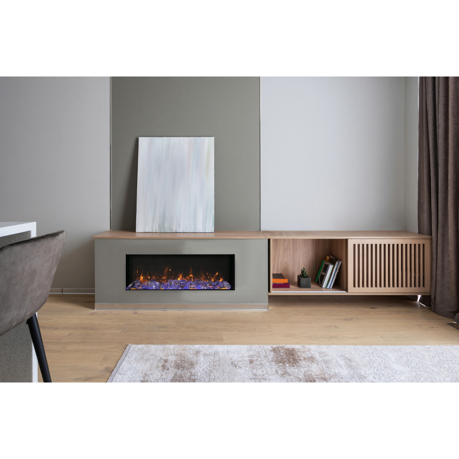 Amantii BI-88-SLIM-OD-OOB-2 Electric Fireplace – Refurbished(Excellent)-Built-in only with black steel surround